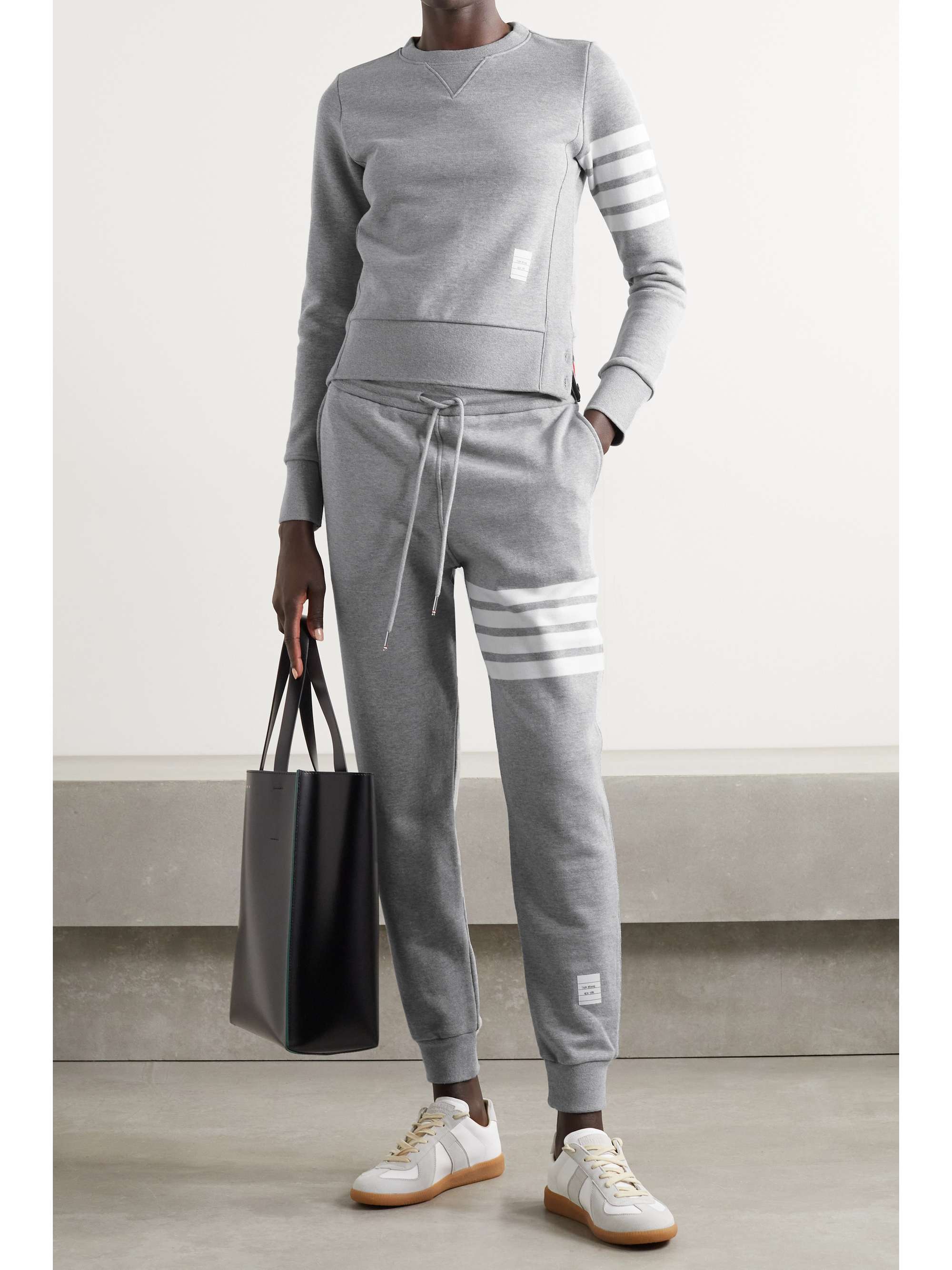 THOM BROWNE Striped mélange cotton-jersey track pants