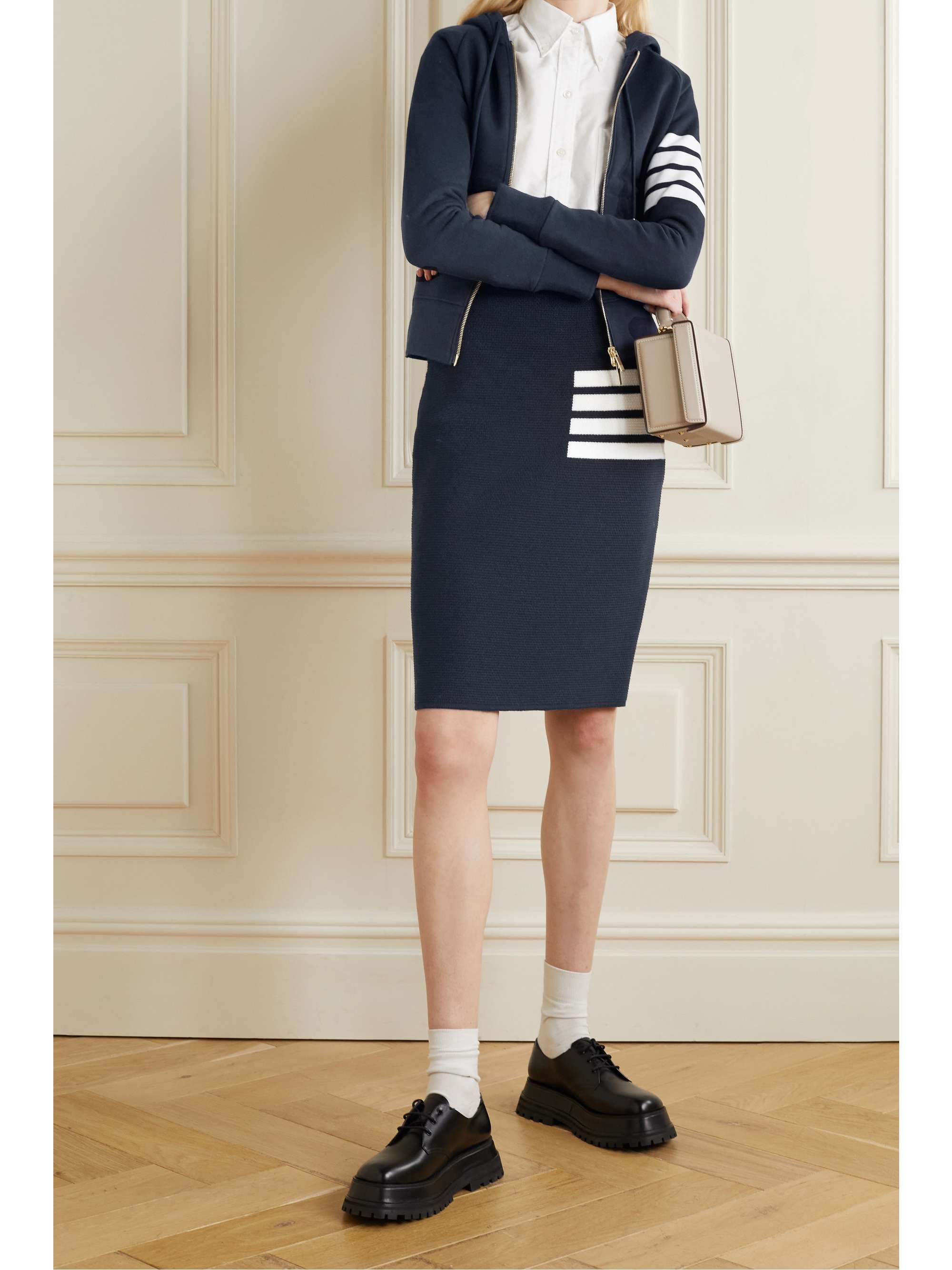 THOM BROWNE Striped cotton-jersey hoodie