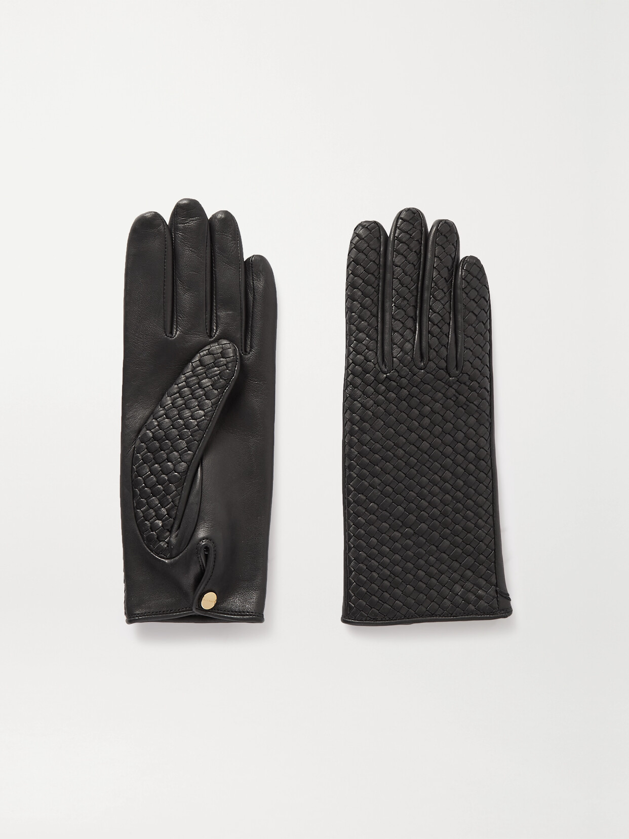 Agnelle Chloe Woven Leather Gloves In Black