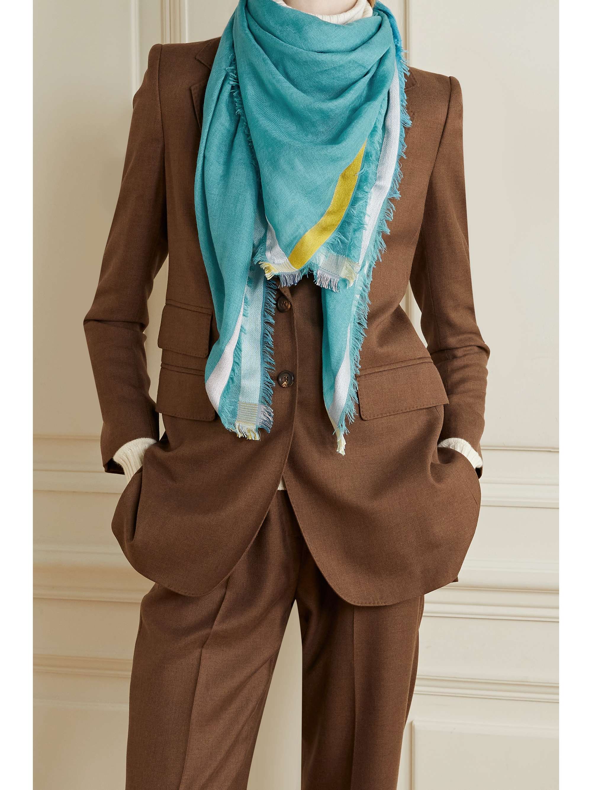 LORO PIANA Fringed striped cashmere and silk-blend scarf