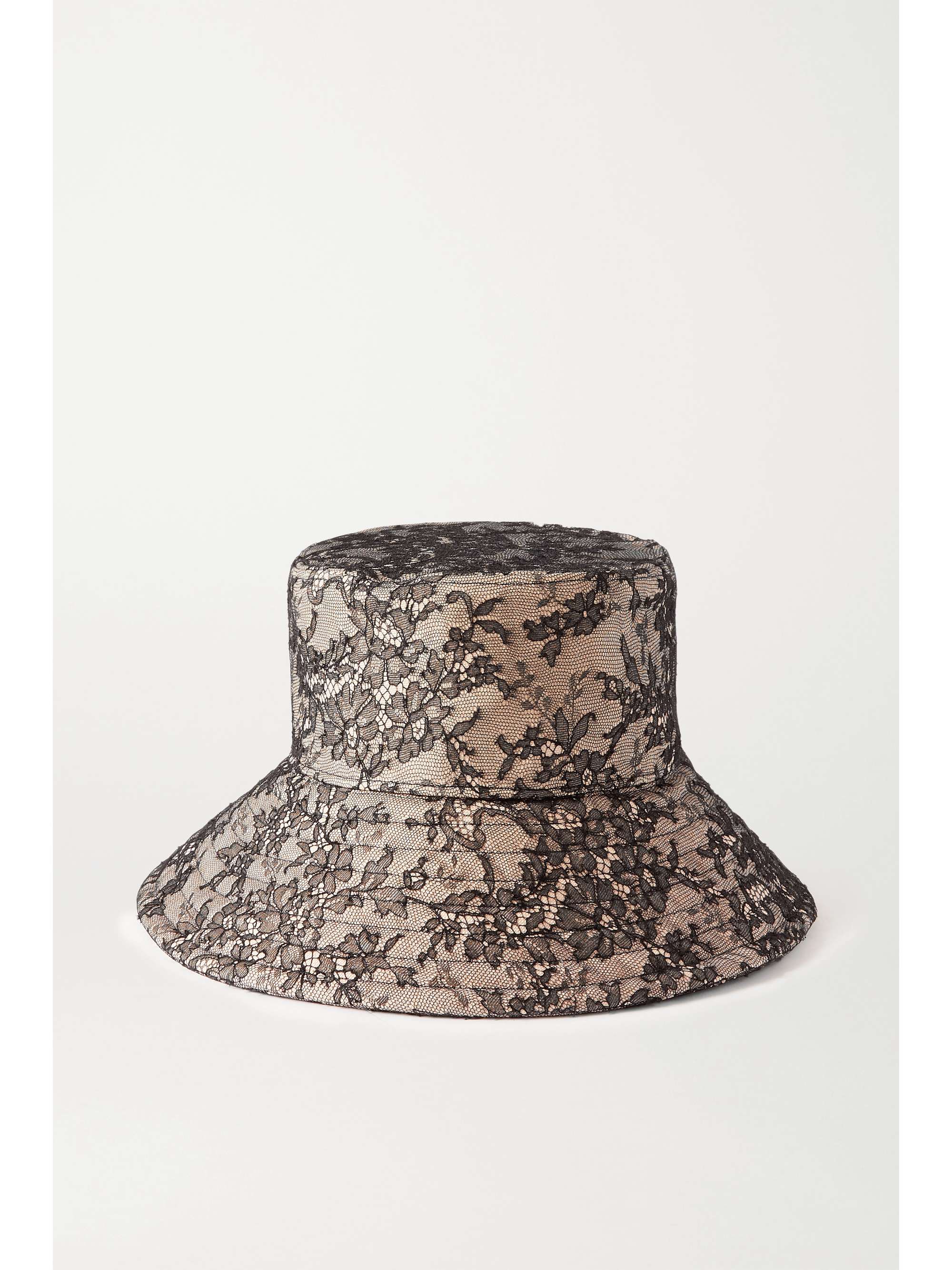 Beige Lace and canvas bucket hat 