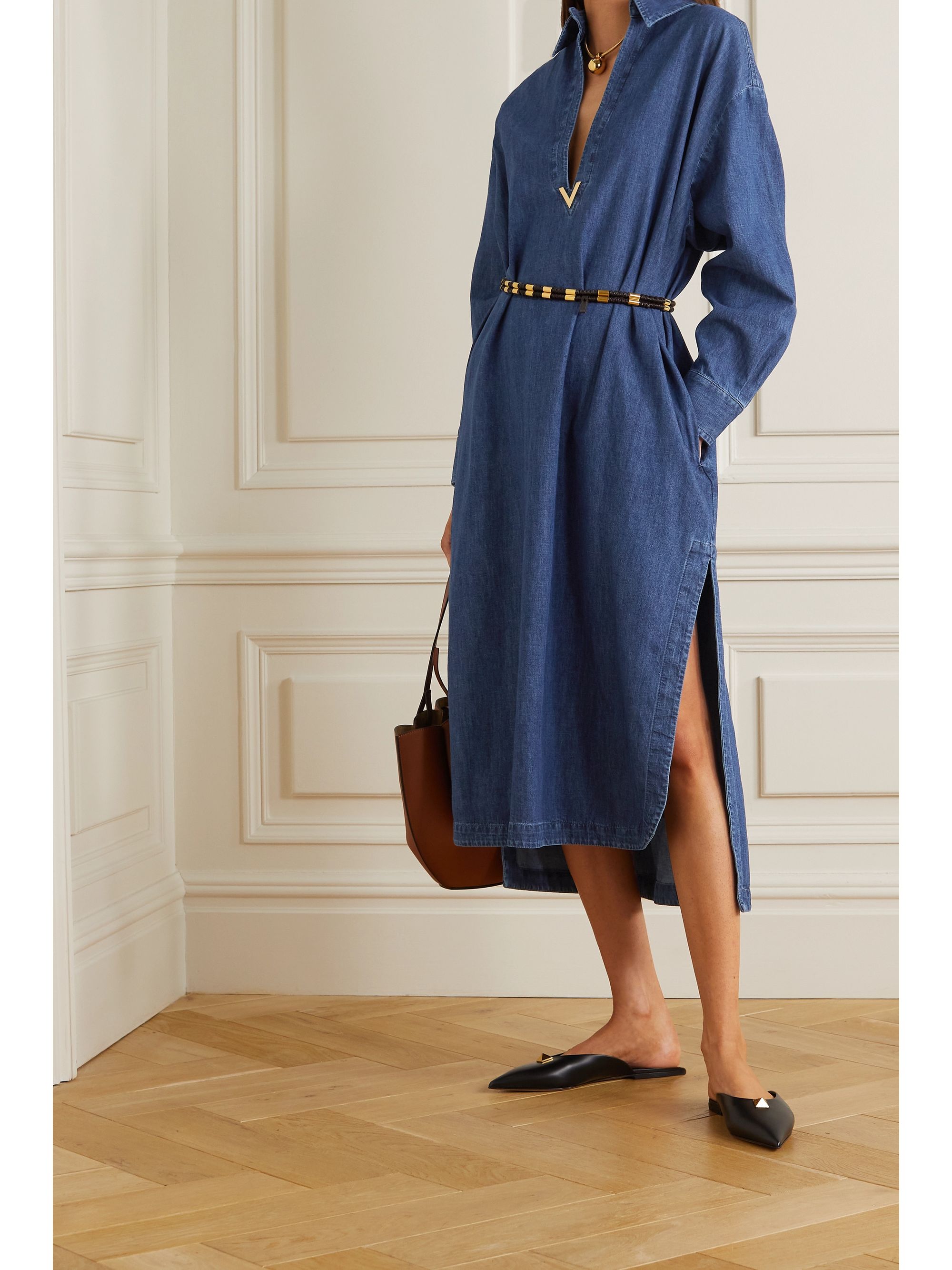 denim midi shirt dress
