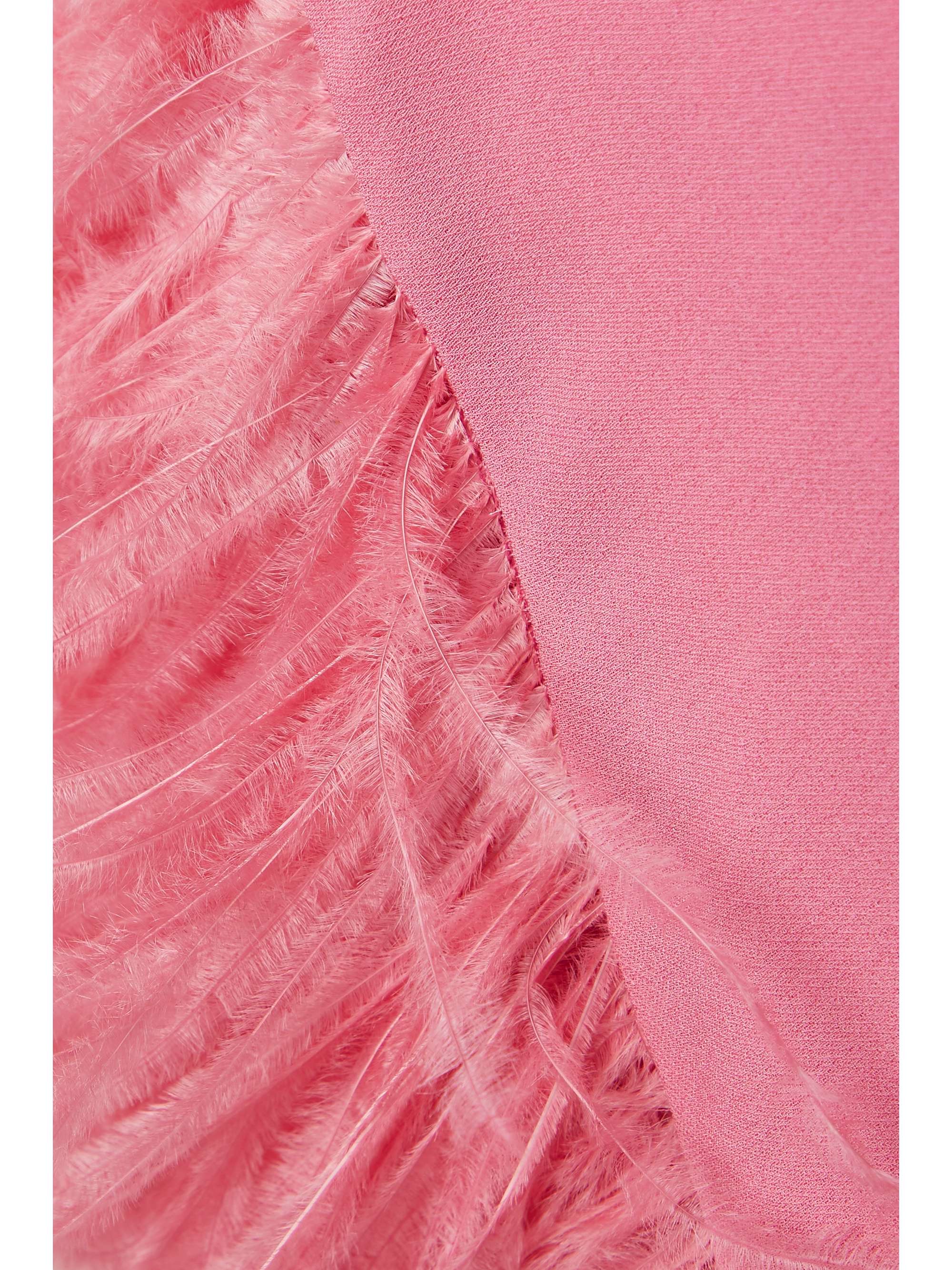 VALENTINO GARAVANI Feather-trimmed silk-crepe midi dress