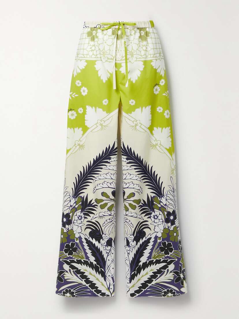 Valentino Garavani Printed Cotton-poplin Wide-leg Pants