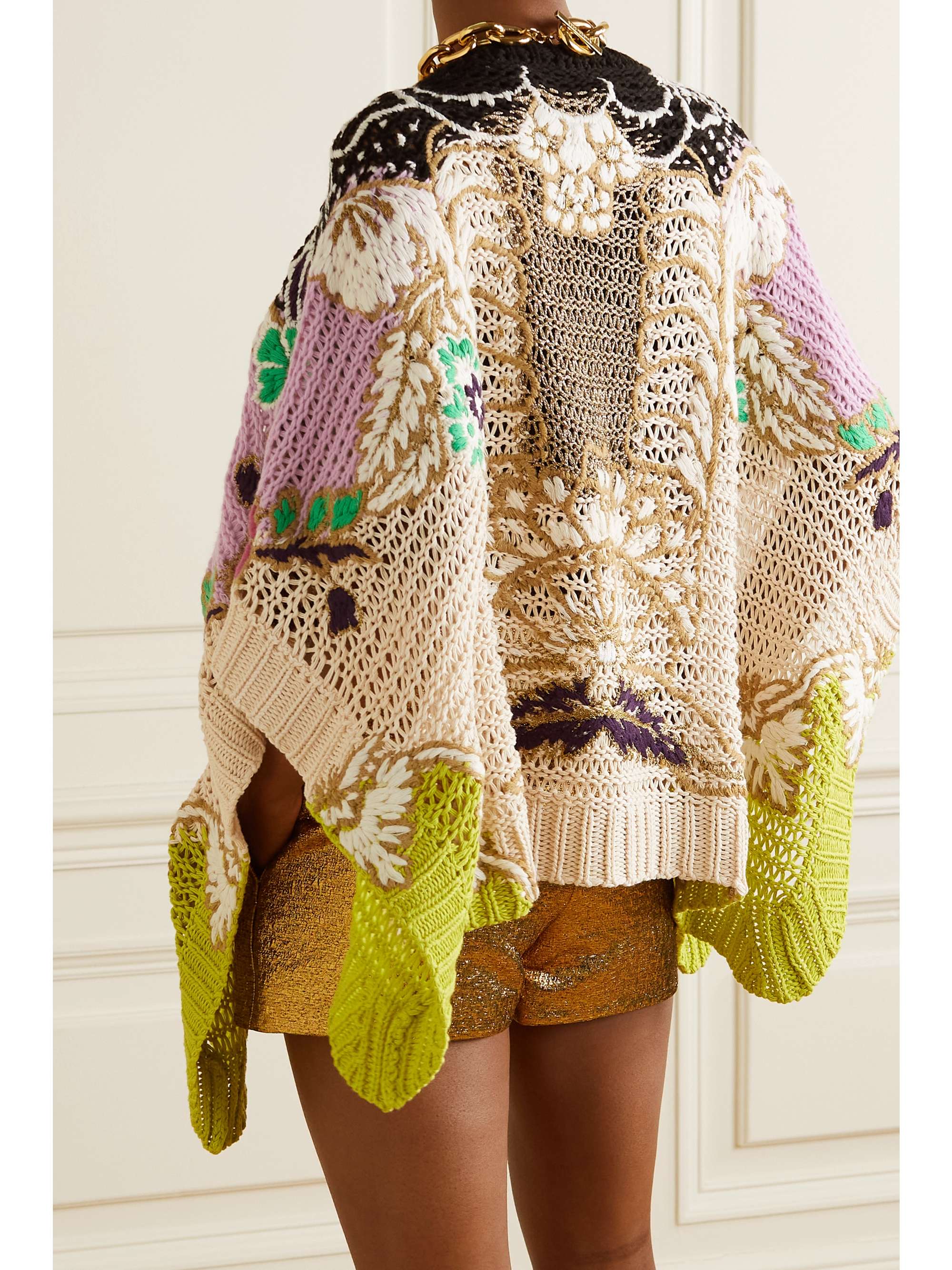 VALENTINO GARAVANI Metallic crocheted cotton poncho