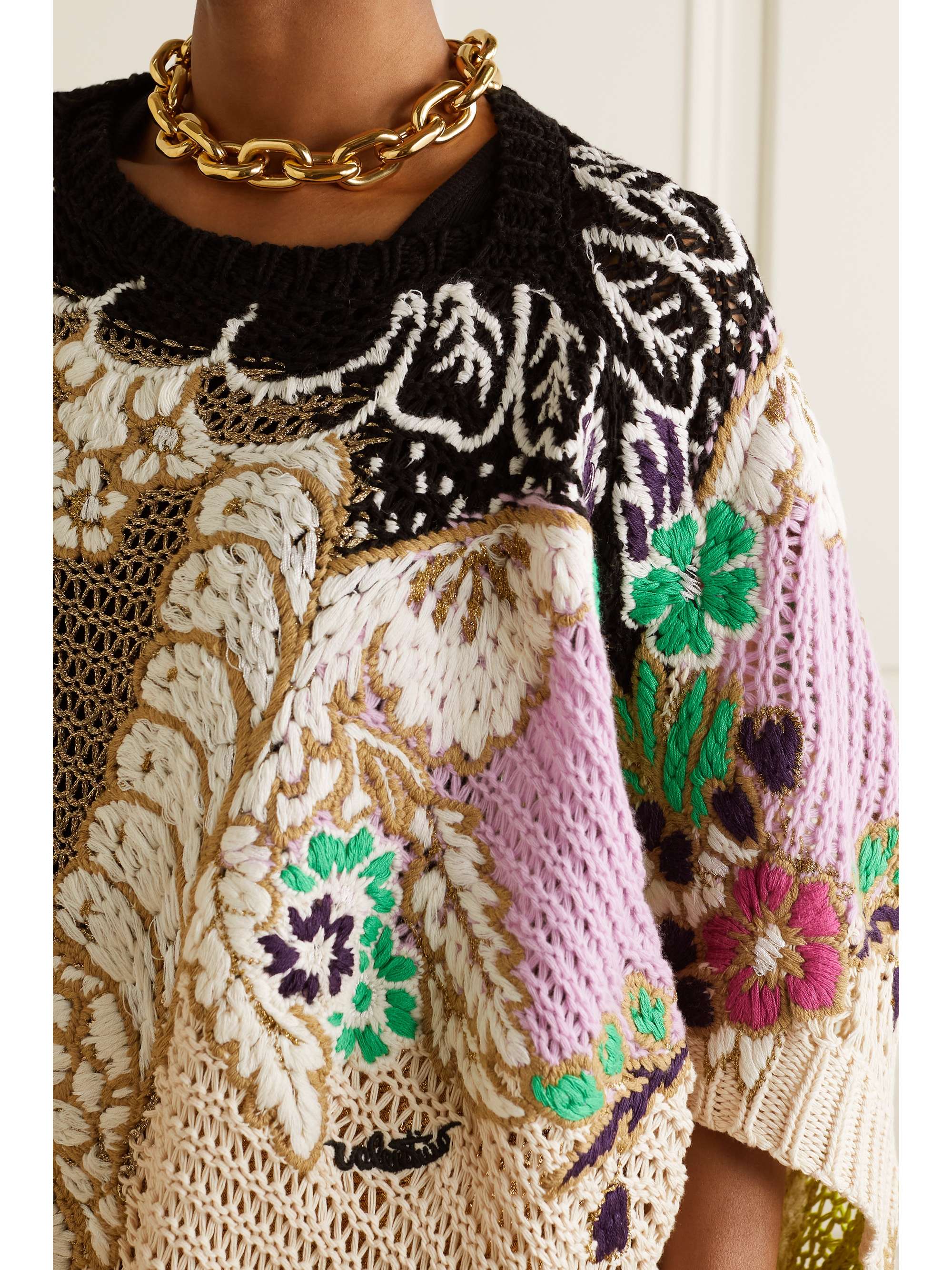 VALENTINO GARAVANI Metallic crocheted cotton poncho