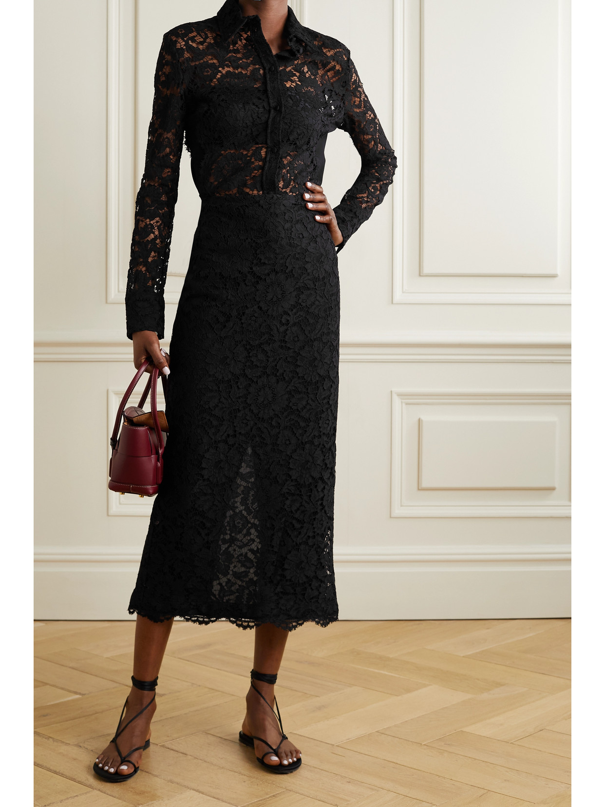 Shop Valentino Jersey-paneled Corded Lace Shirt In Black