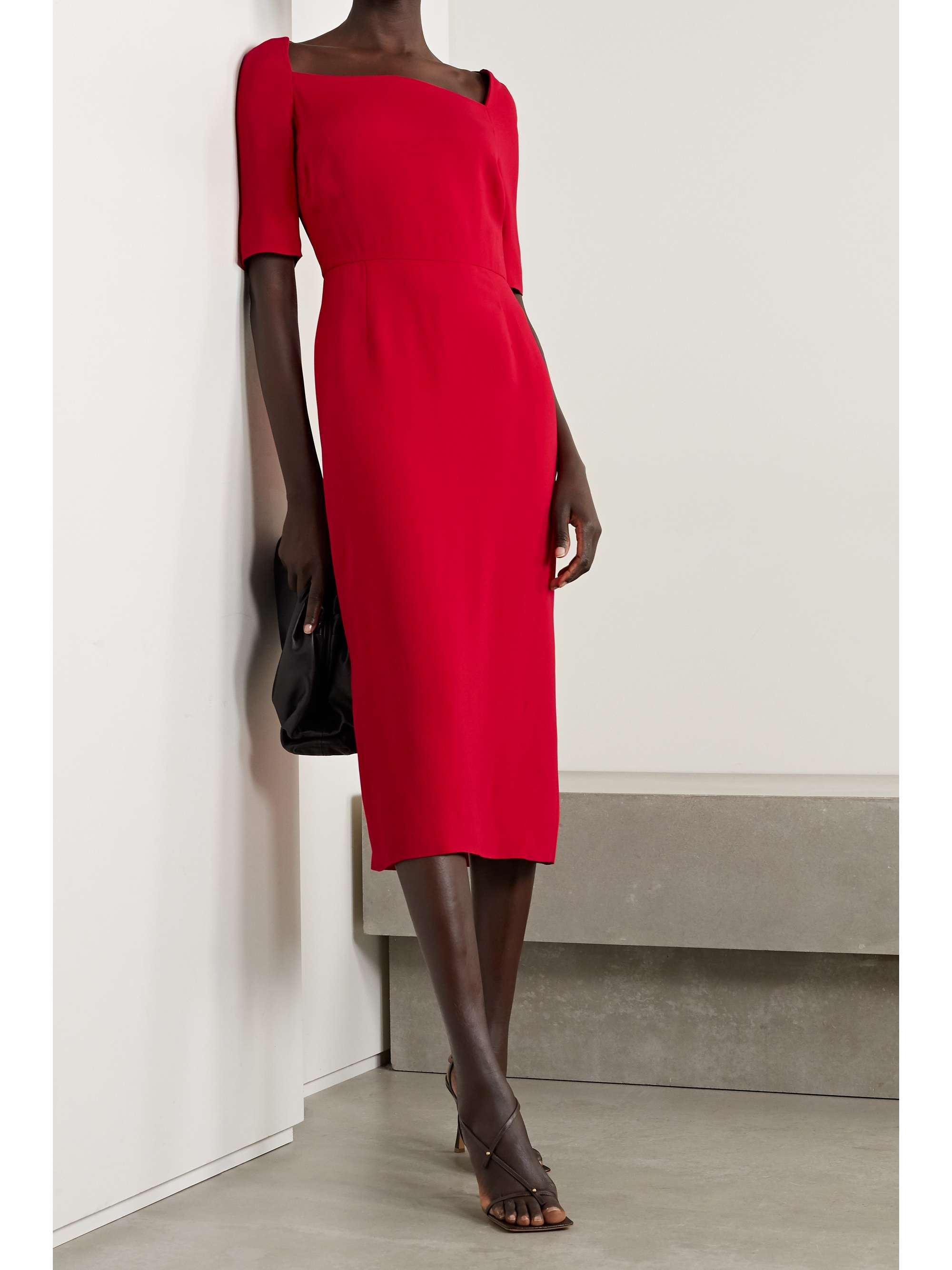 Red Stretch-crepe midi dress ...