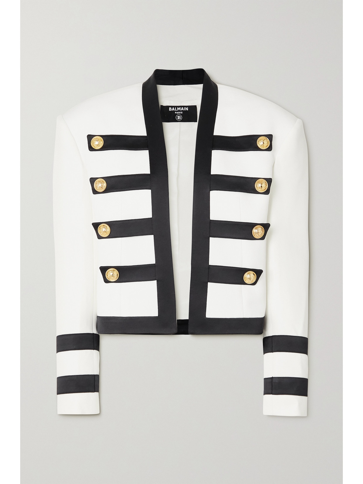 Breddegrad imperium publikum Balmain Button-embellished Satin-trimmed Crepe Blazer In White | ModeSens