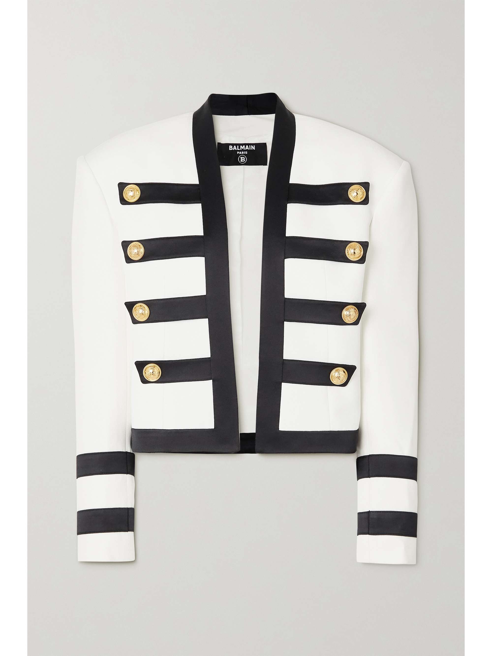 BALMAIN Button-embellished satin-trimmed crepe blazer