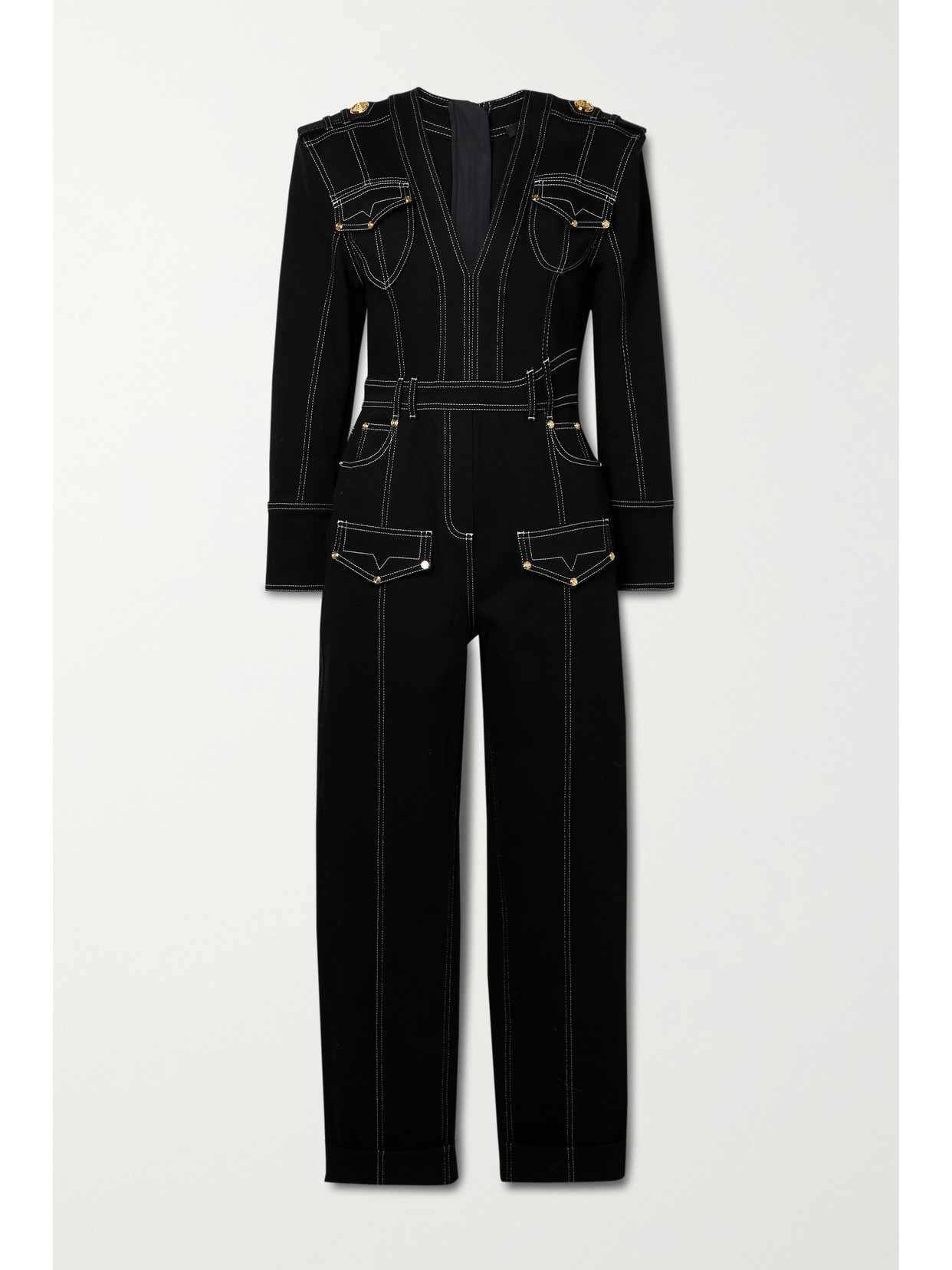 Balmain Denim Jumpsuit In Black