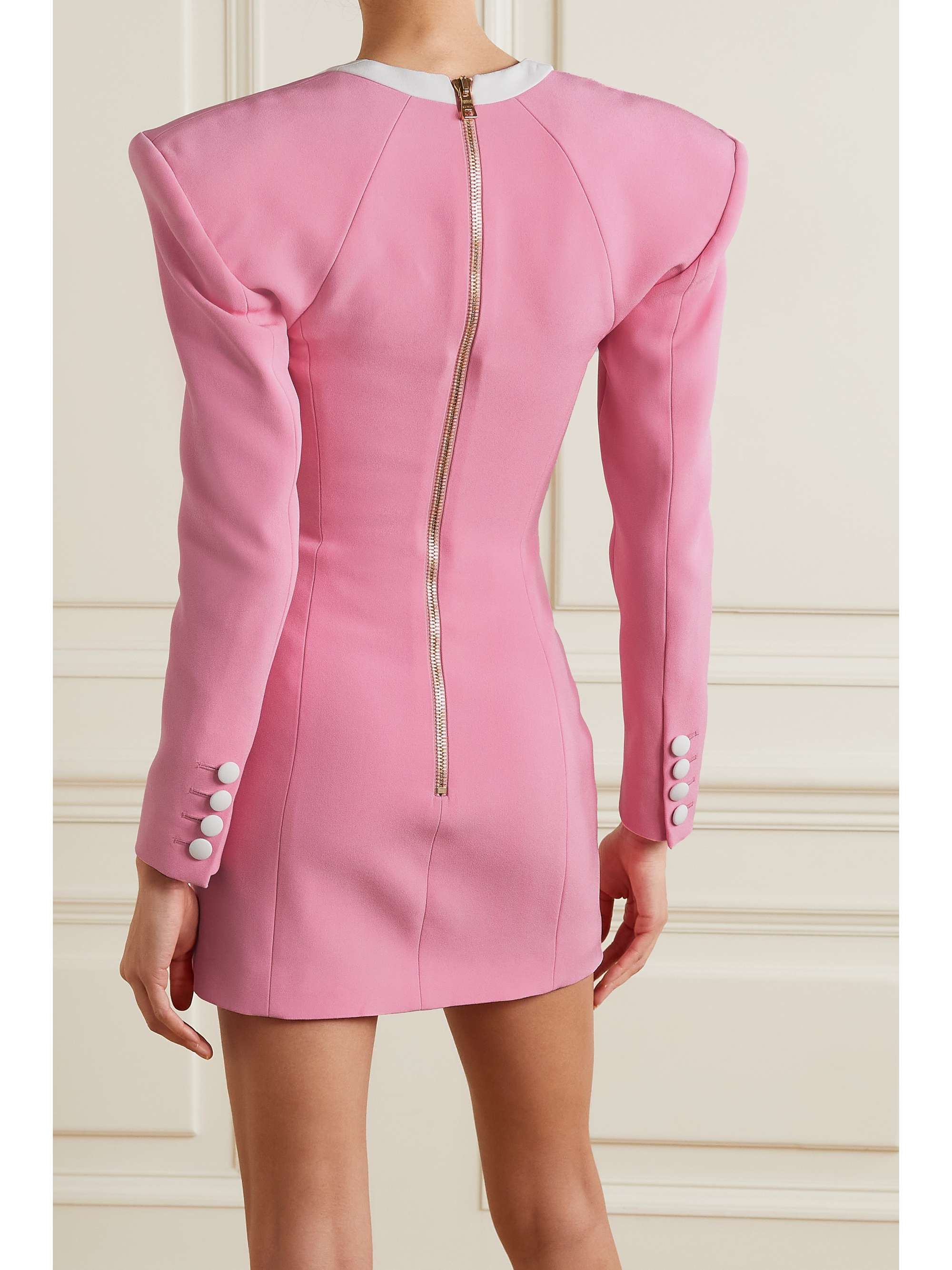 BALMAIN Button-detailed two-tone crepe mini dress