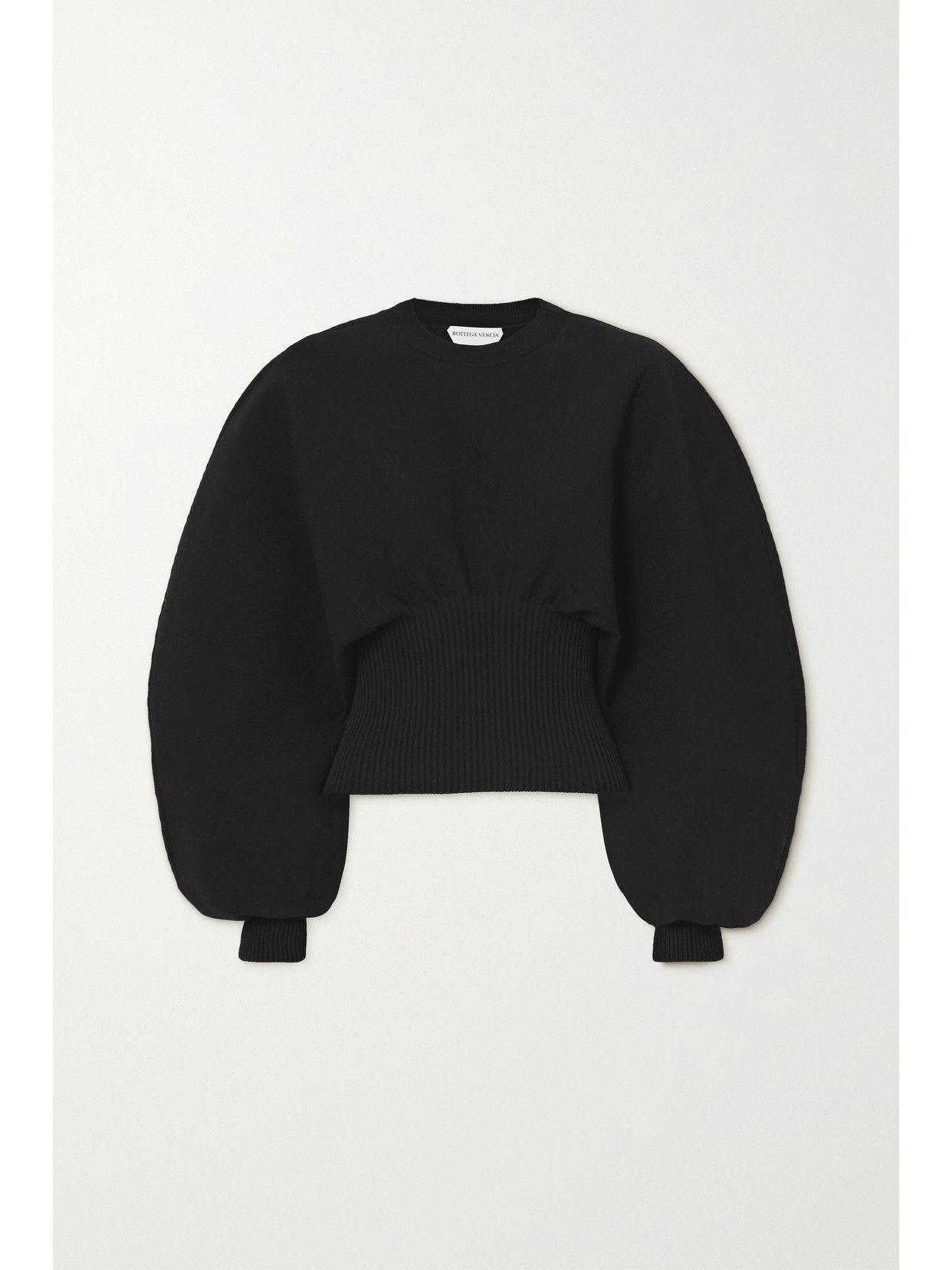Bottega Veneta Stretch Wool Sweater With Oversize Sleeves In Black