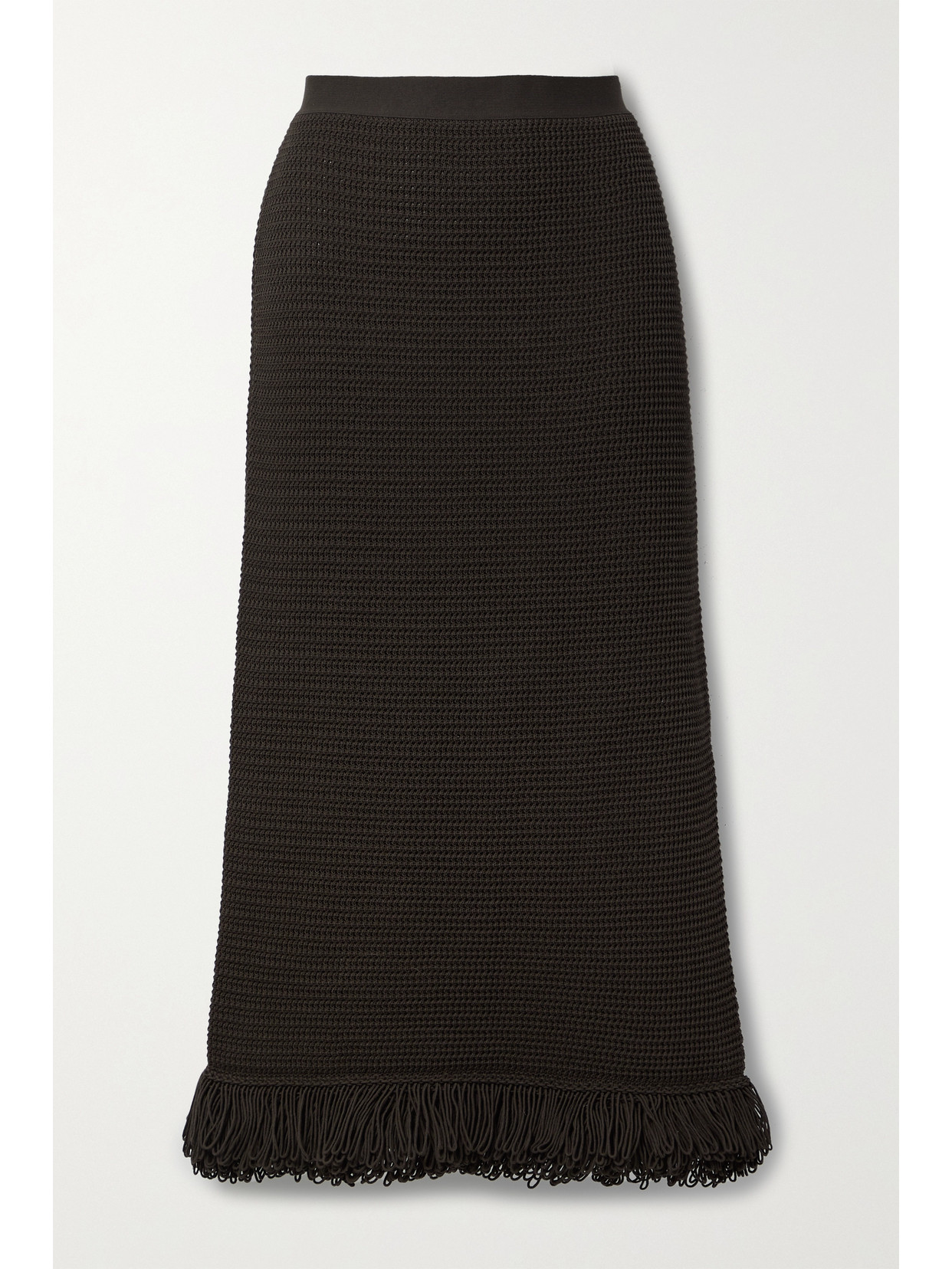 Bottega Veneta Women's Fringed Cotton-blend Knit Midi Skirt In Brown