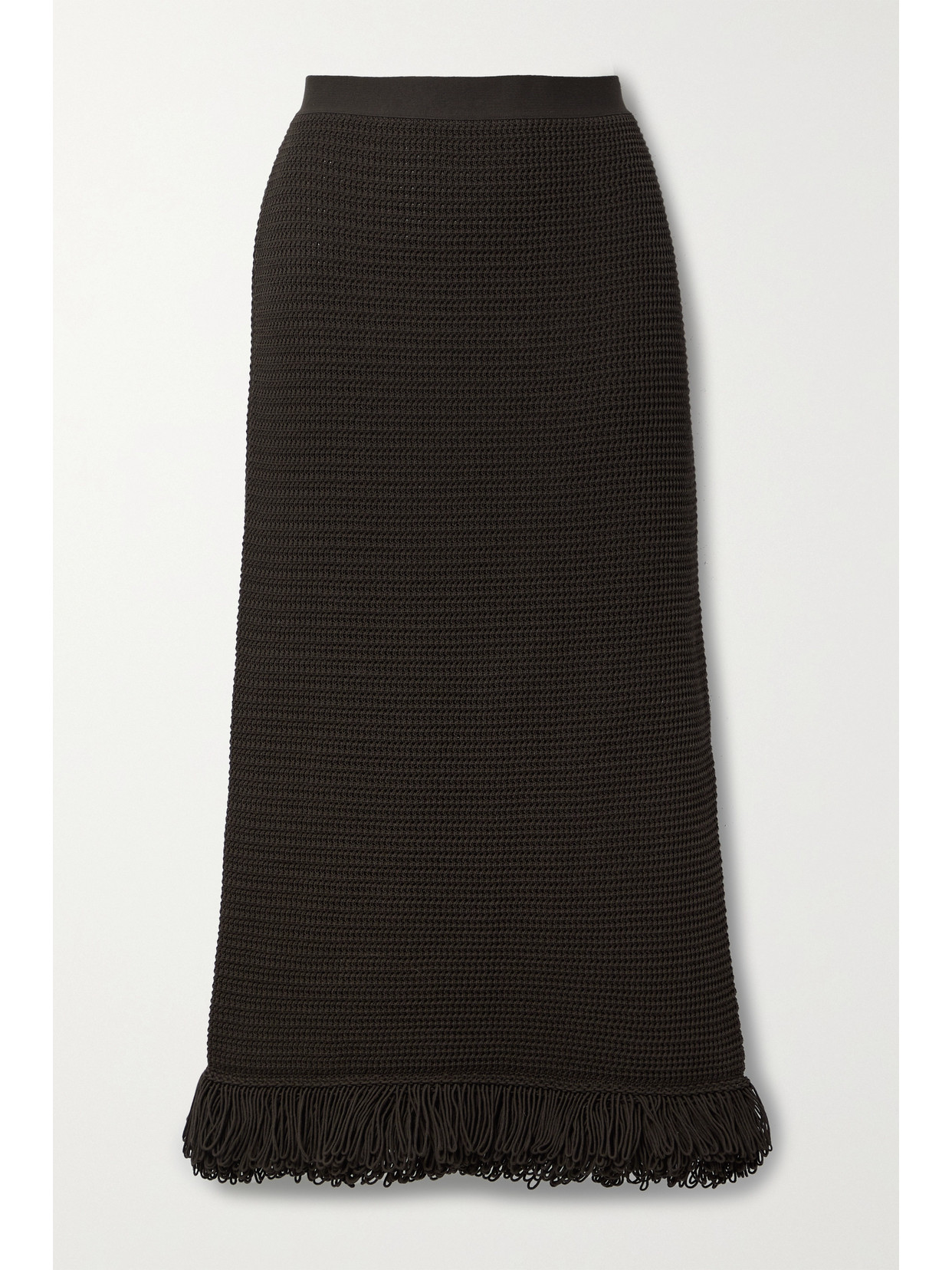 BOTTEGA VENETA FRINGED CROCHETED COTTON MIDI SKIRT