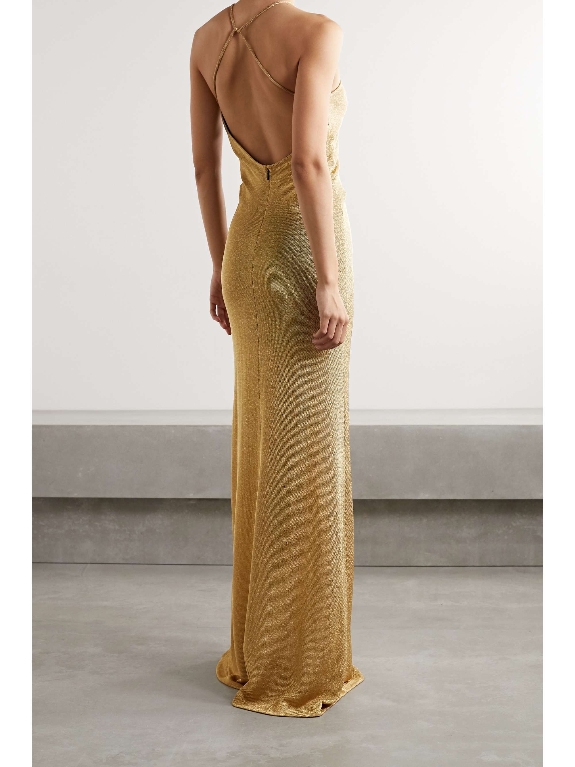 metallic backless dress