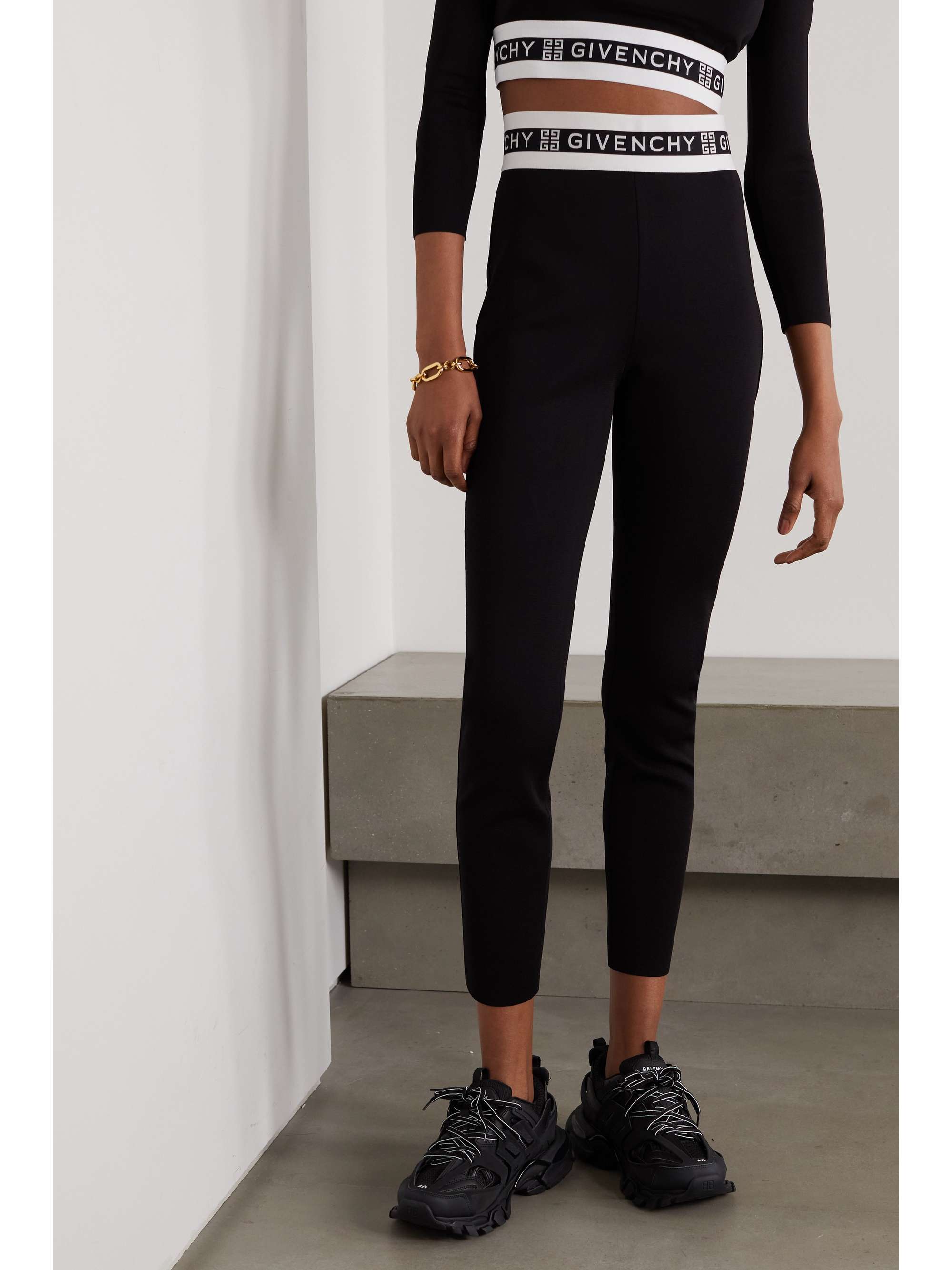 GIVENCHY Jacquard-trimmed jersey leggings