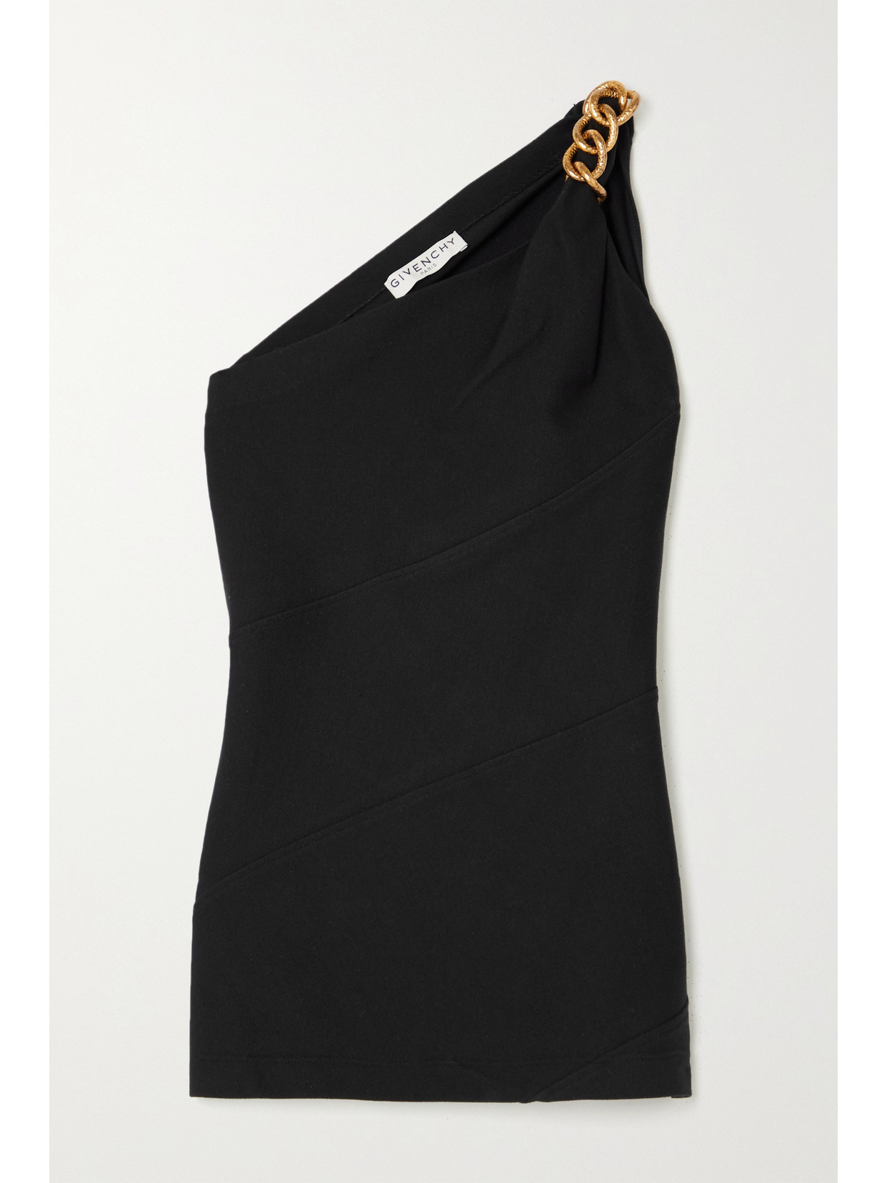 GIVENCHY ONE-SHOULDER CHAIN-EMBELLISHED STRETCH-CREPE TOP