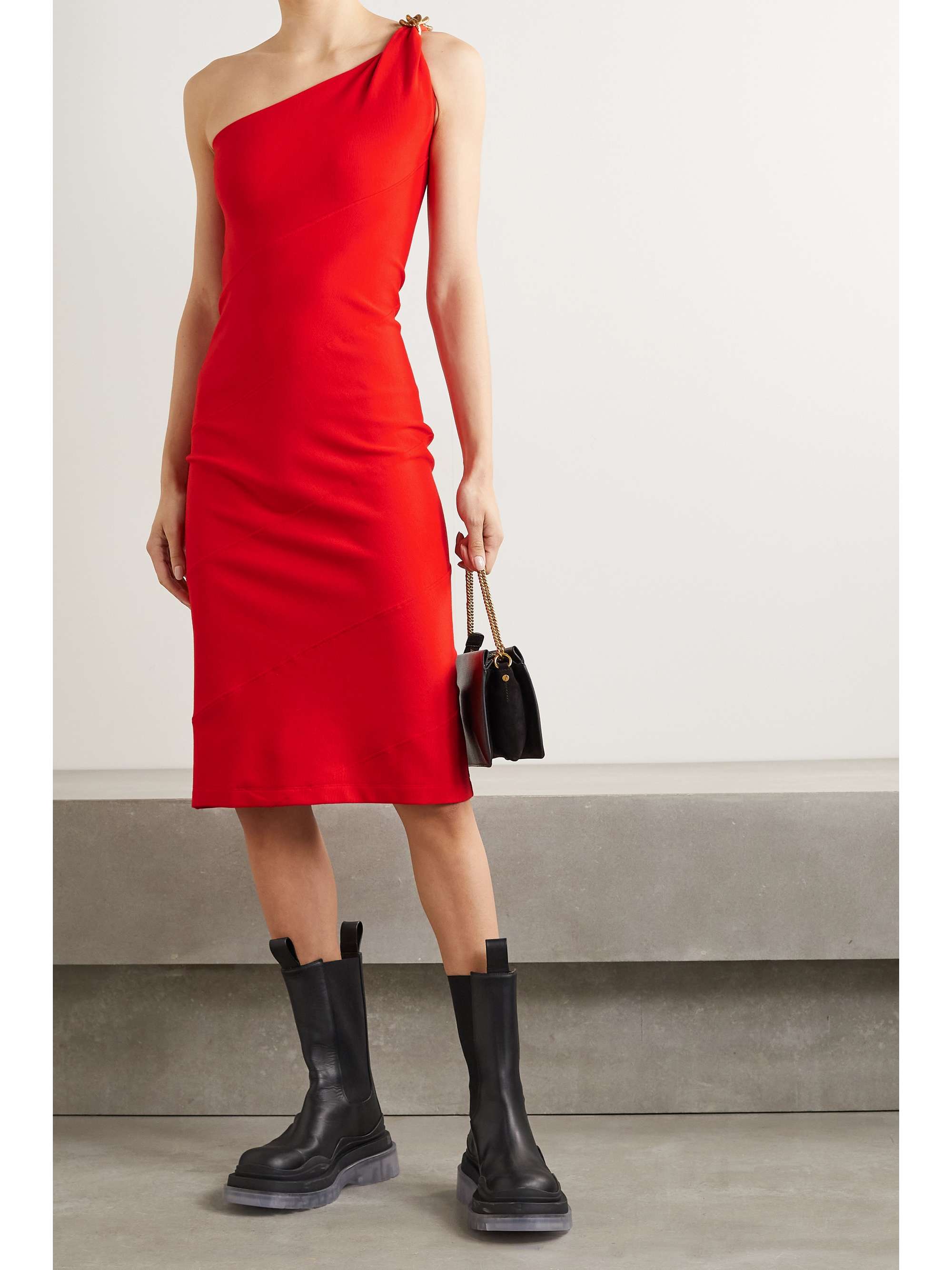 GIVENCHY One-shoulder chain-embellished stretch-jersey dress