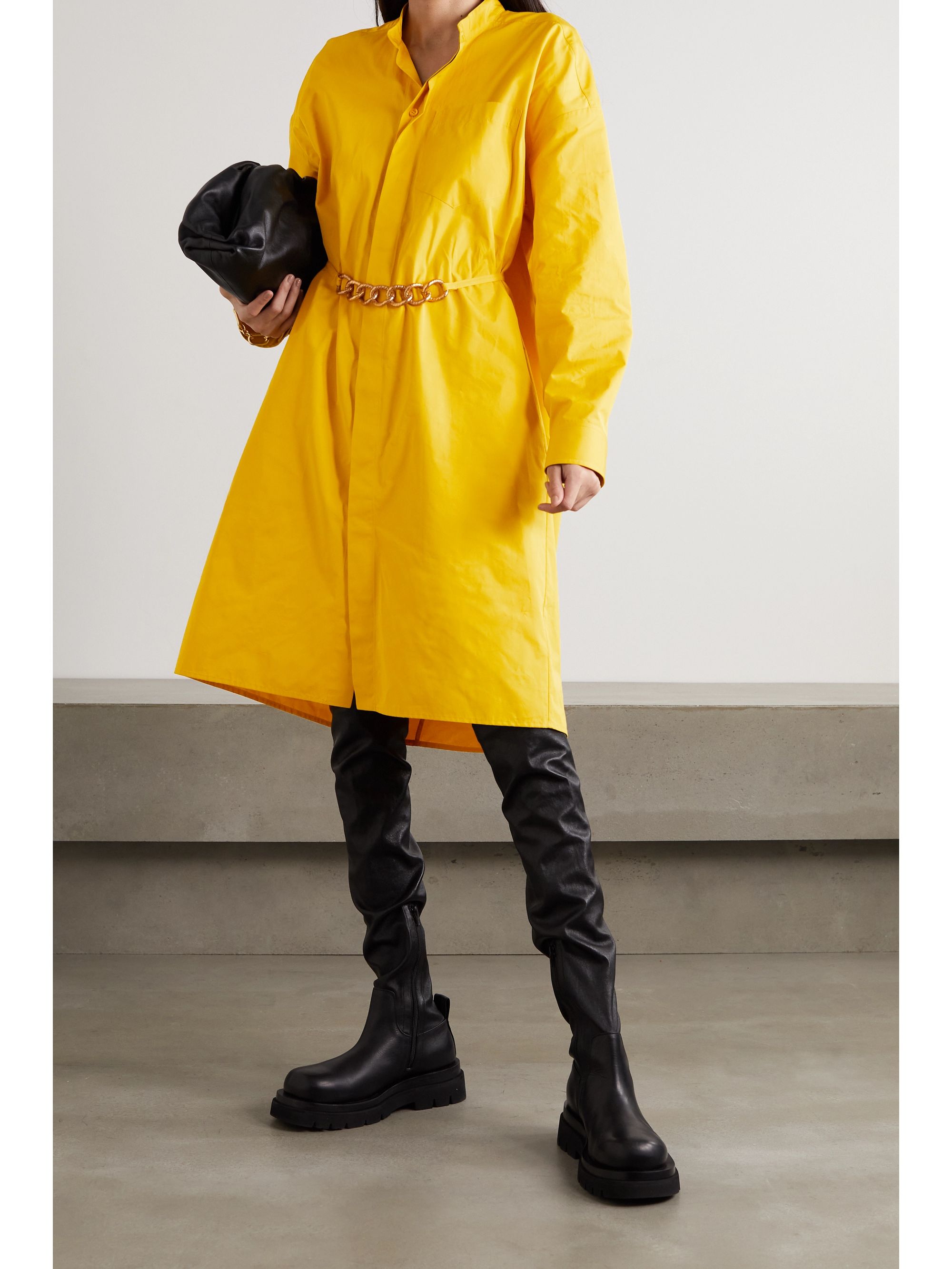 Yellow Chain-embellished cotton-poplin 