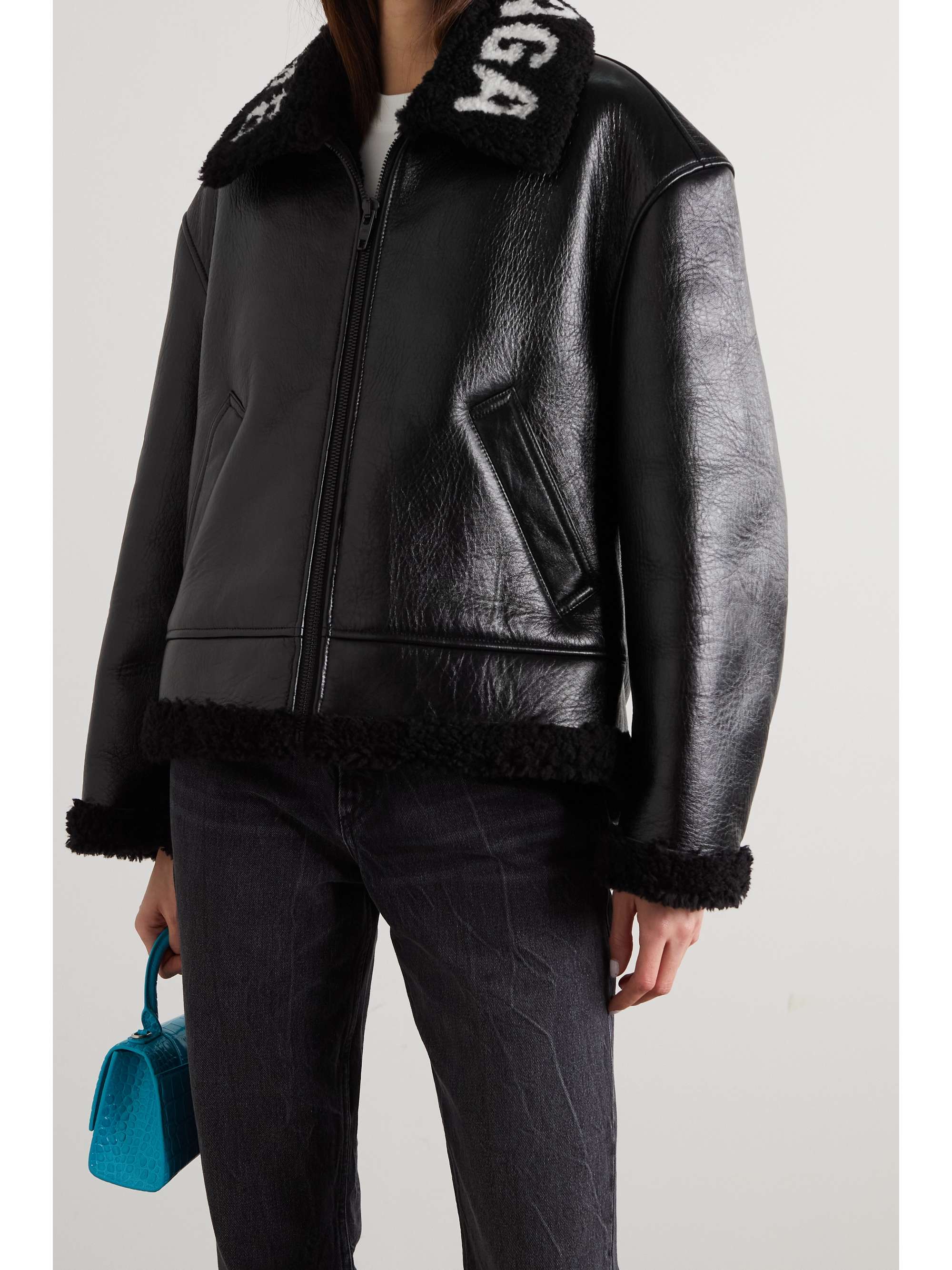 BALENCIAGA Cropped faux shearling-lined leather jacket