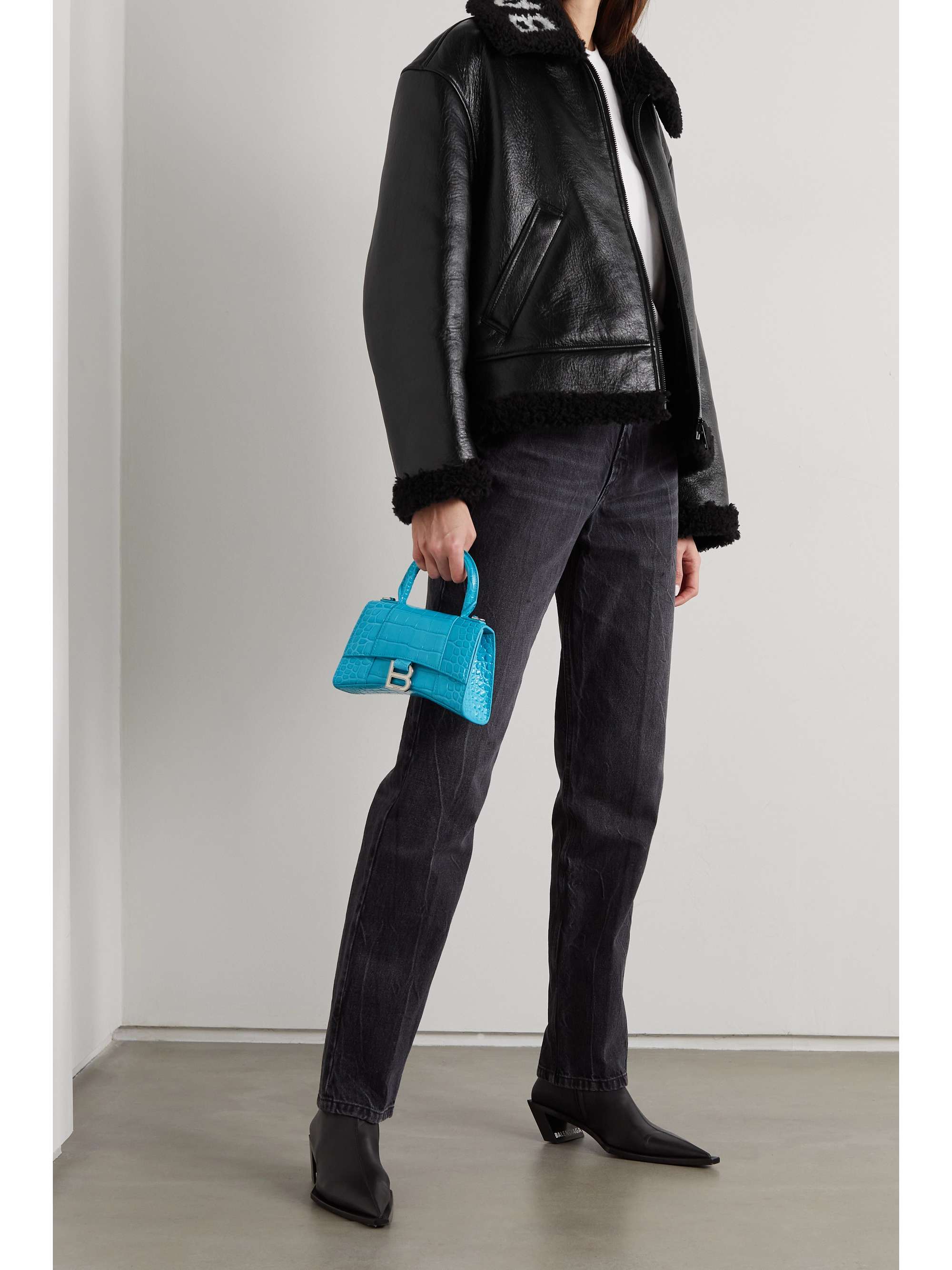 BALENCIAGA Cropped faux shearling-lined leather jacket