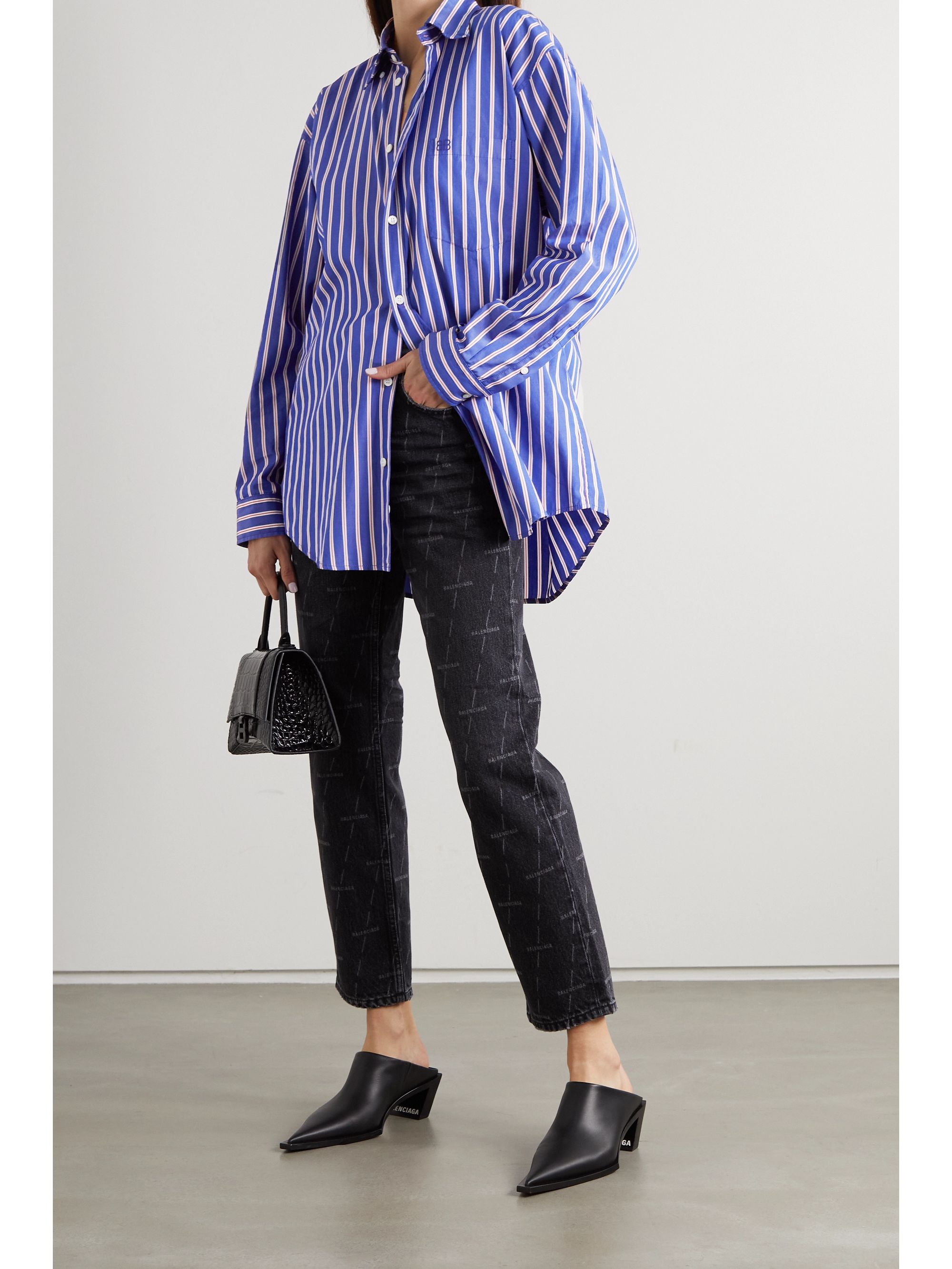 Blue Oversized striped cotton-poplin shirt | BALENCIAGA | NET-A-PORTER