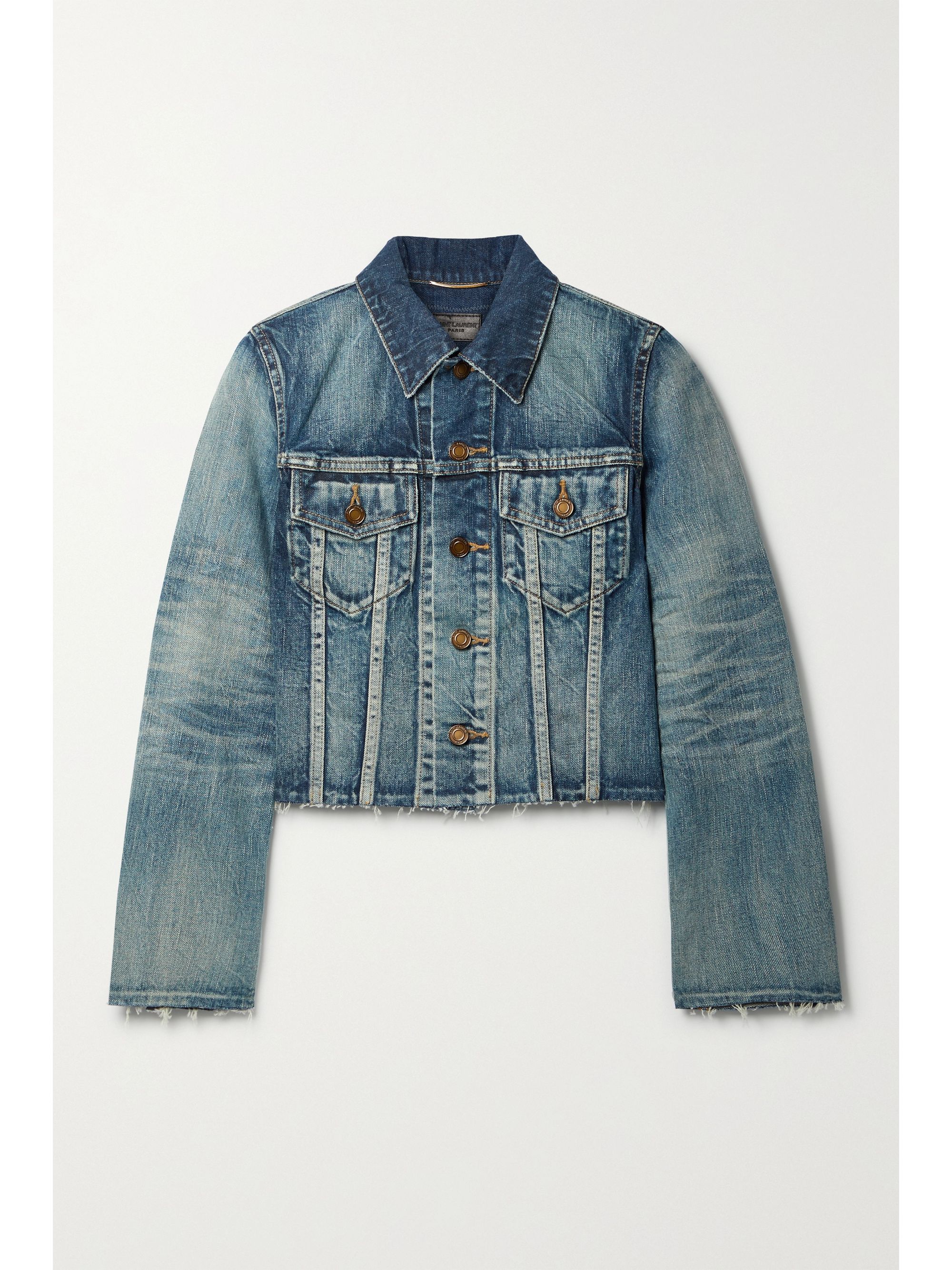 Saint laurent distressed denim jacket Clearance