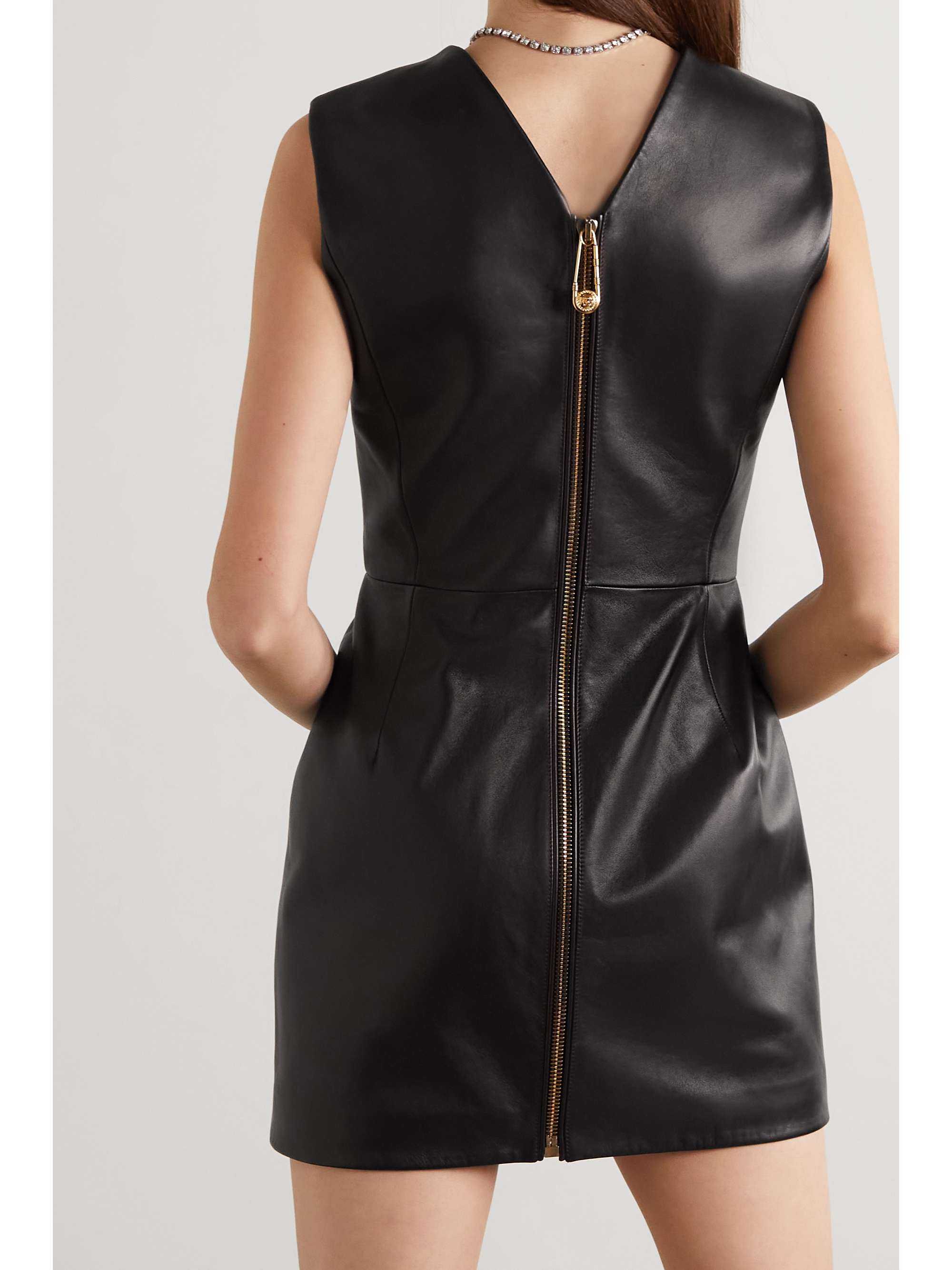 VERSACE Paneled leather mini dress