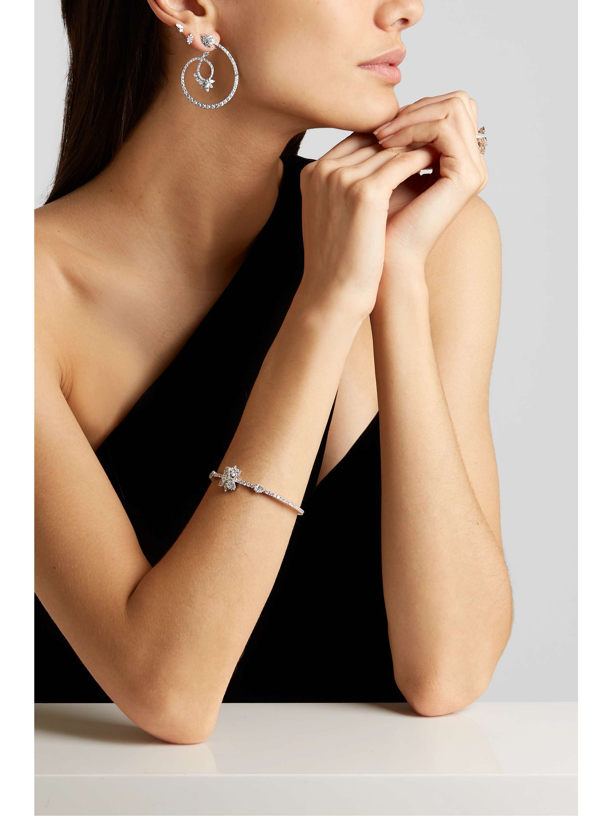 YEPREM 18-karat white gold diamond earrings