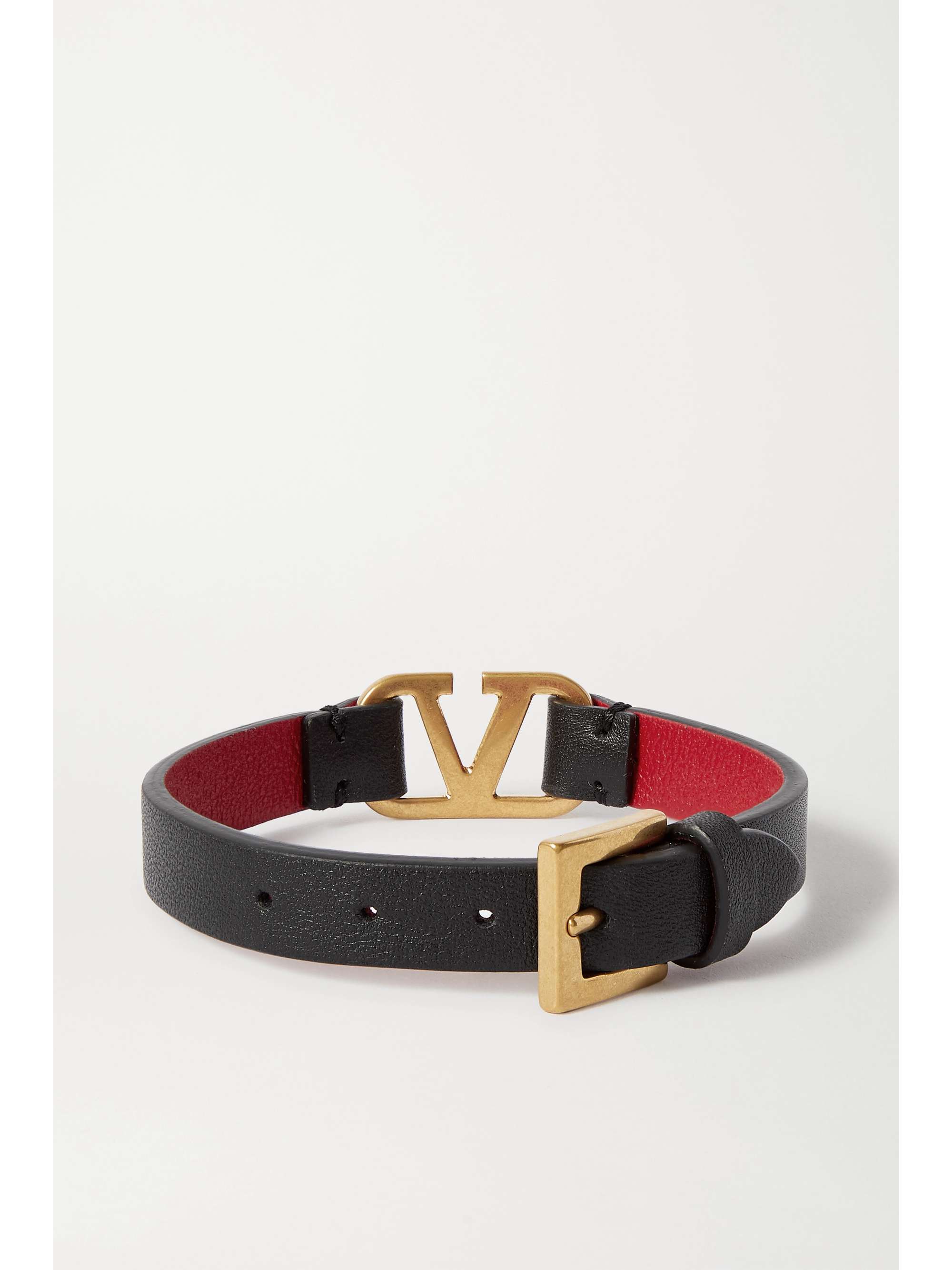 VALENTINO GARAVANI Leather and goldtone bracelet NETAPORTER