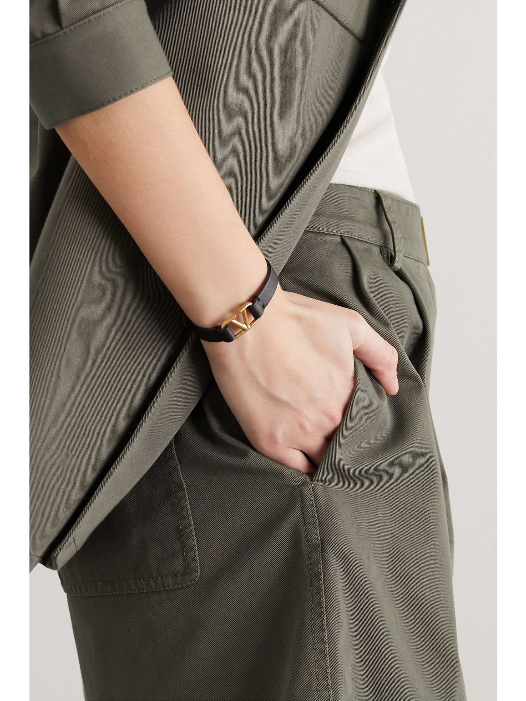VALENTINO GARAVANI Leather and goldtone bracelet NETAPORTER