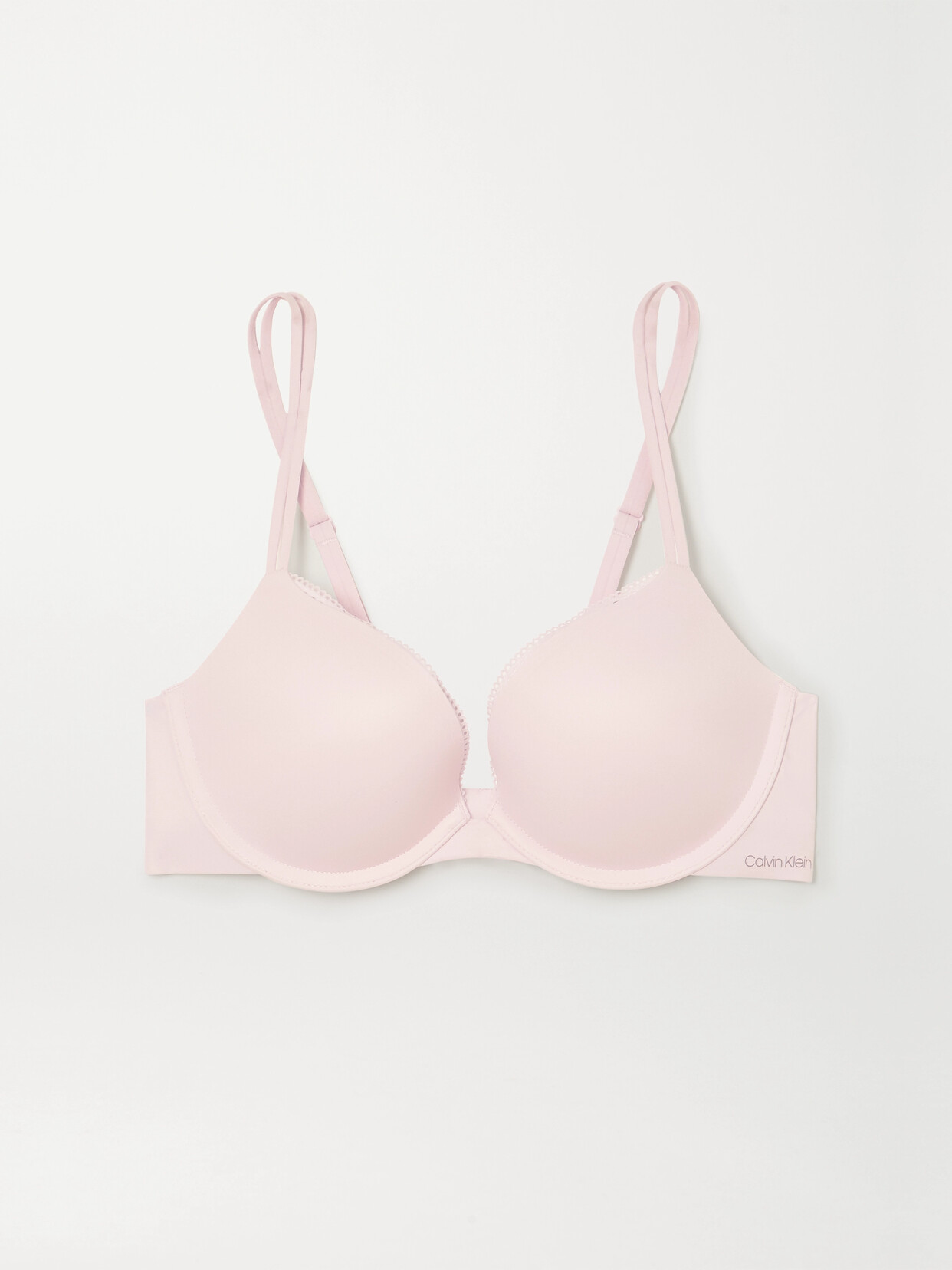 Calvin Klein Underwear Liquid Touch Picot-trimmed Stretch-jersey Underwired Plunge Bra In Pastel Pink