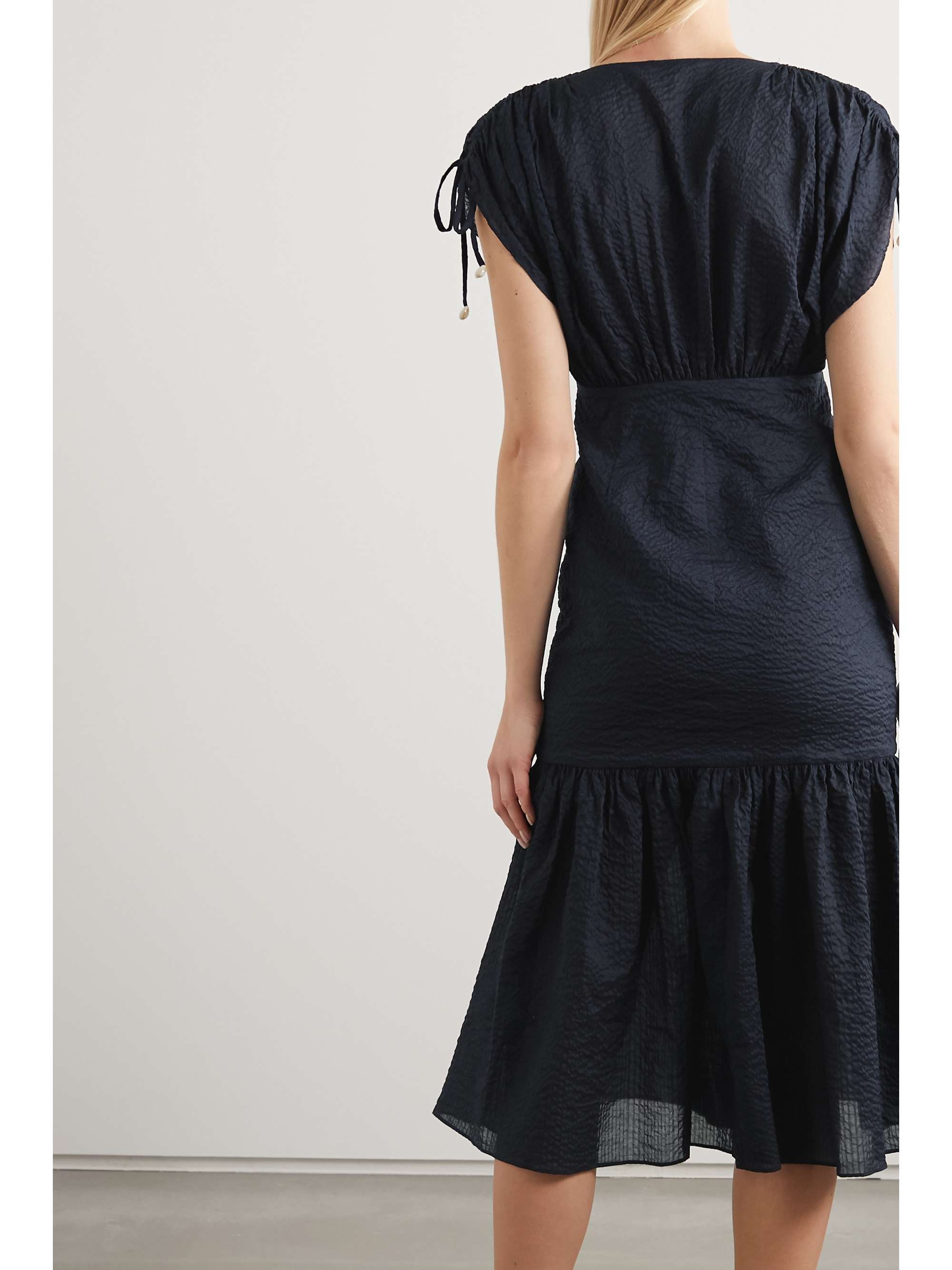 MARYSIA Monterey gathered cotton-seersucker midi dress