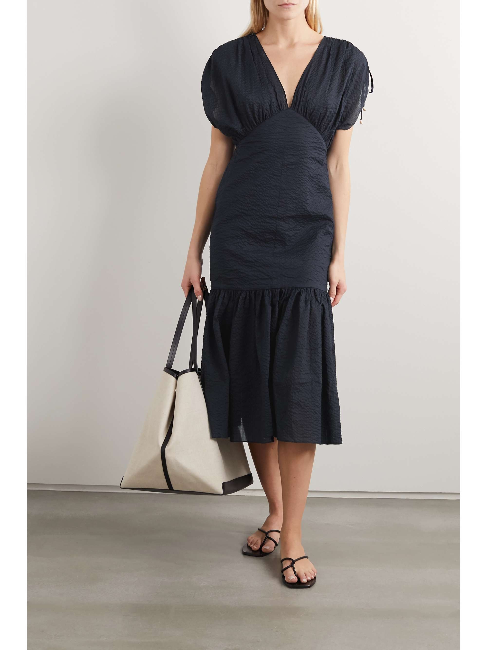 MARYSIA Monterey gathered cotton-seersucker midi dress