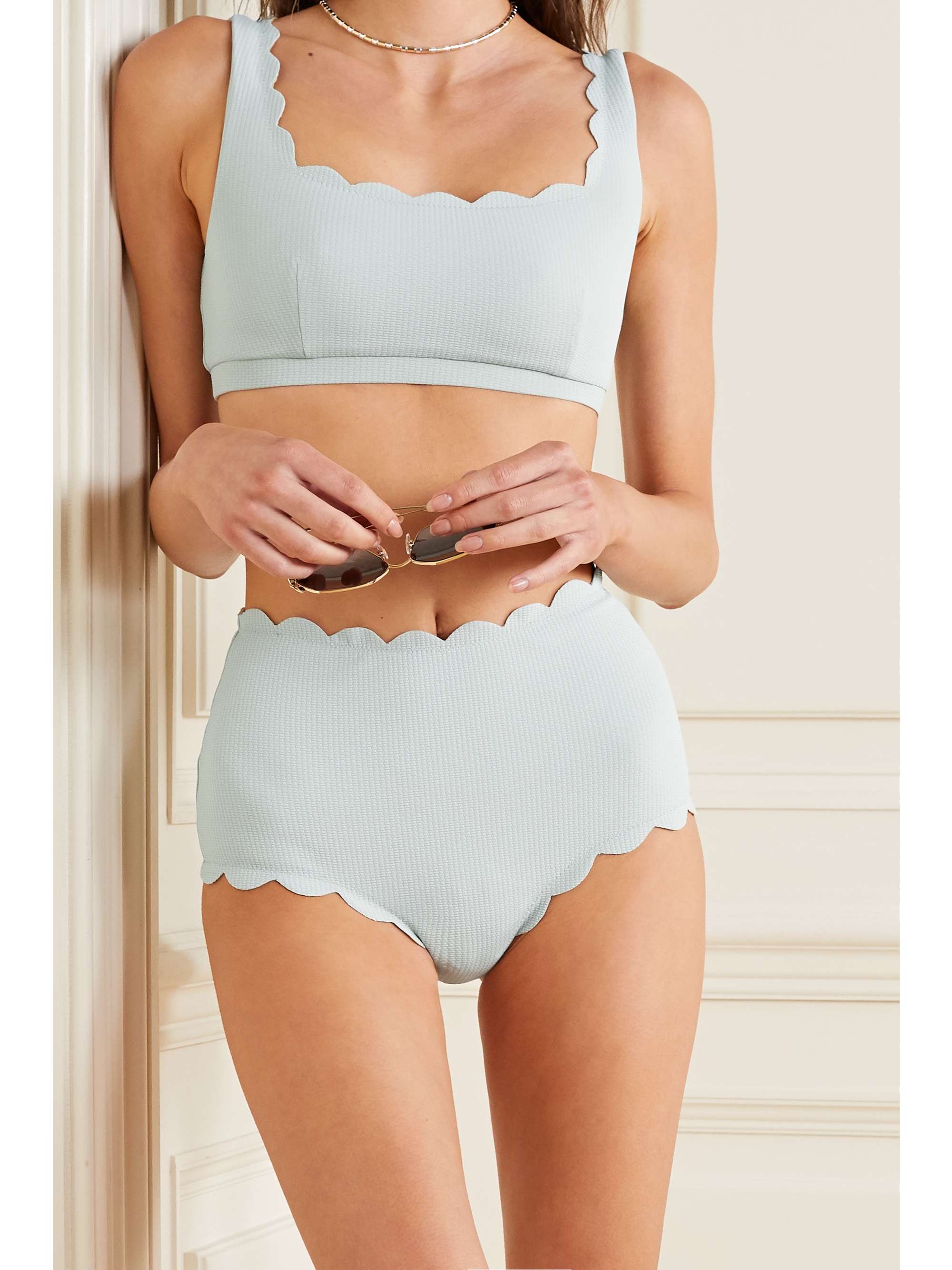 MARYSIA Santa Monica reversible scalloped seersucker bikini briefs