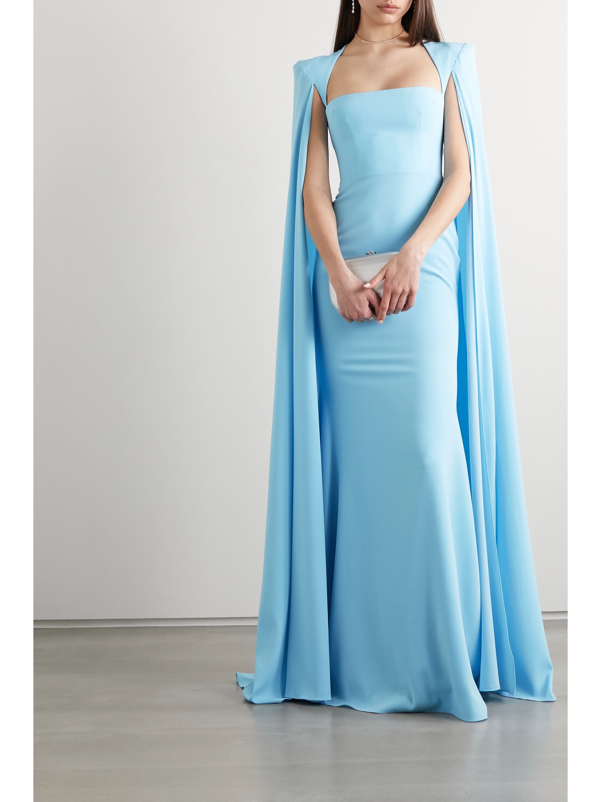 alex perry kirby strapless crepe column draped gown