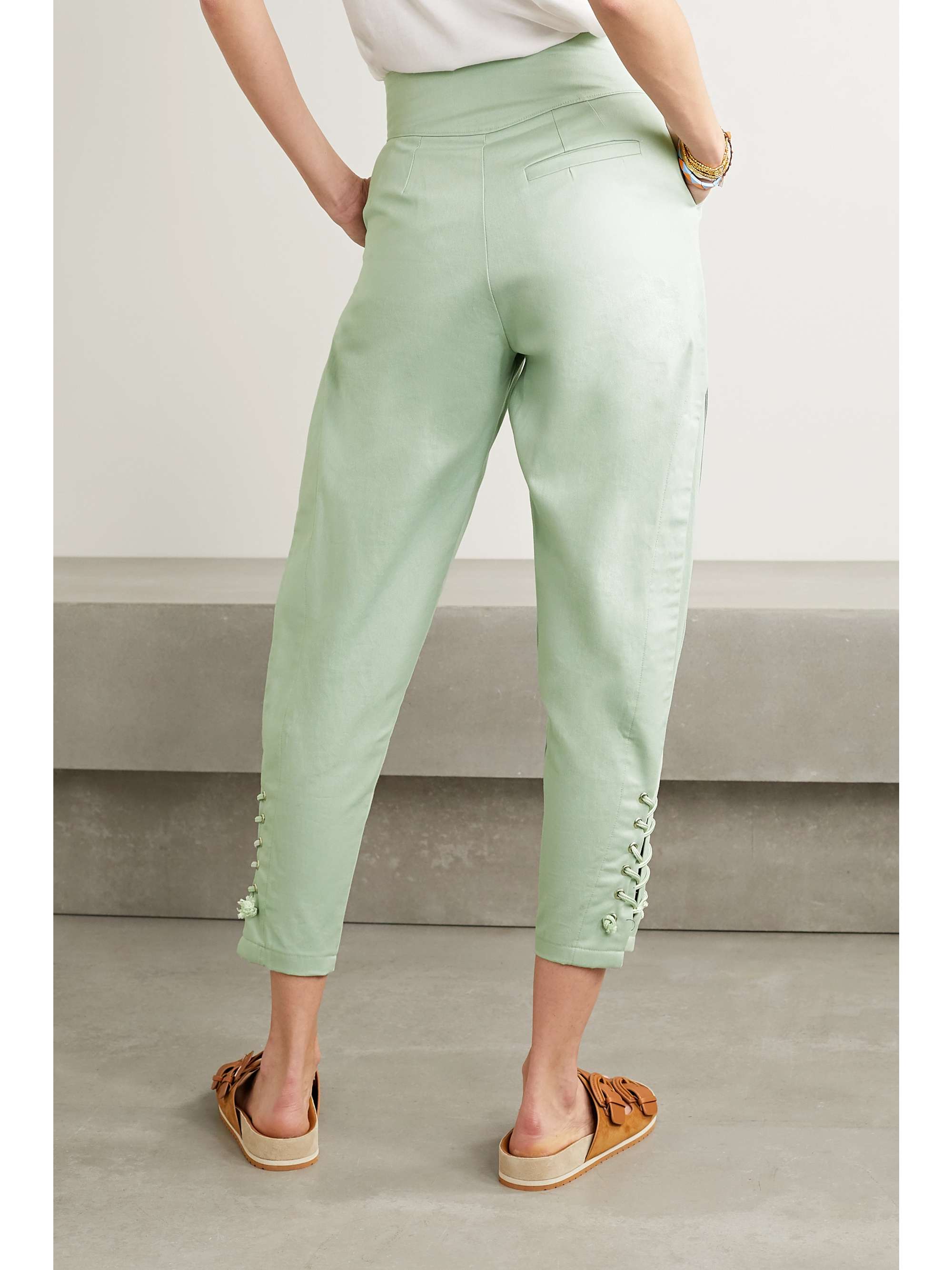 PARADISED Arielle lace-up cotton-twill tapered pants