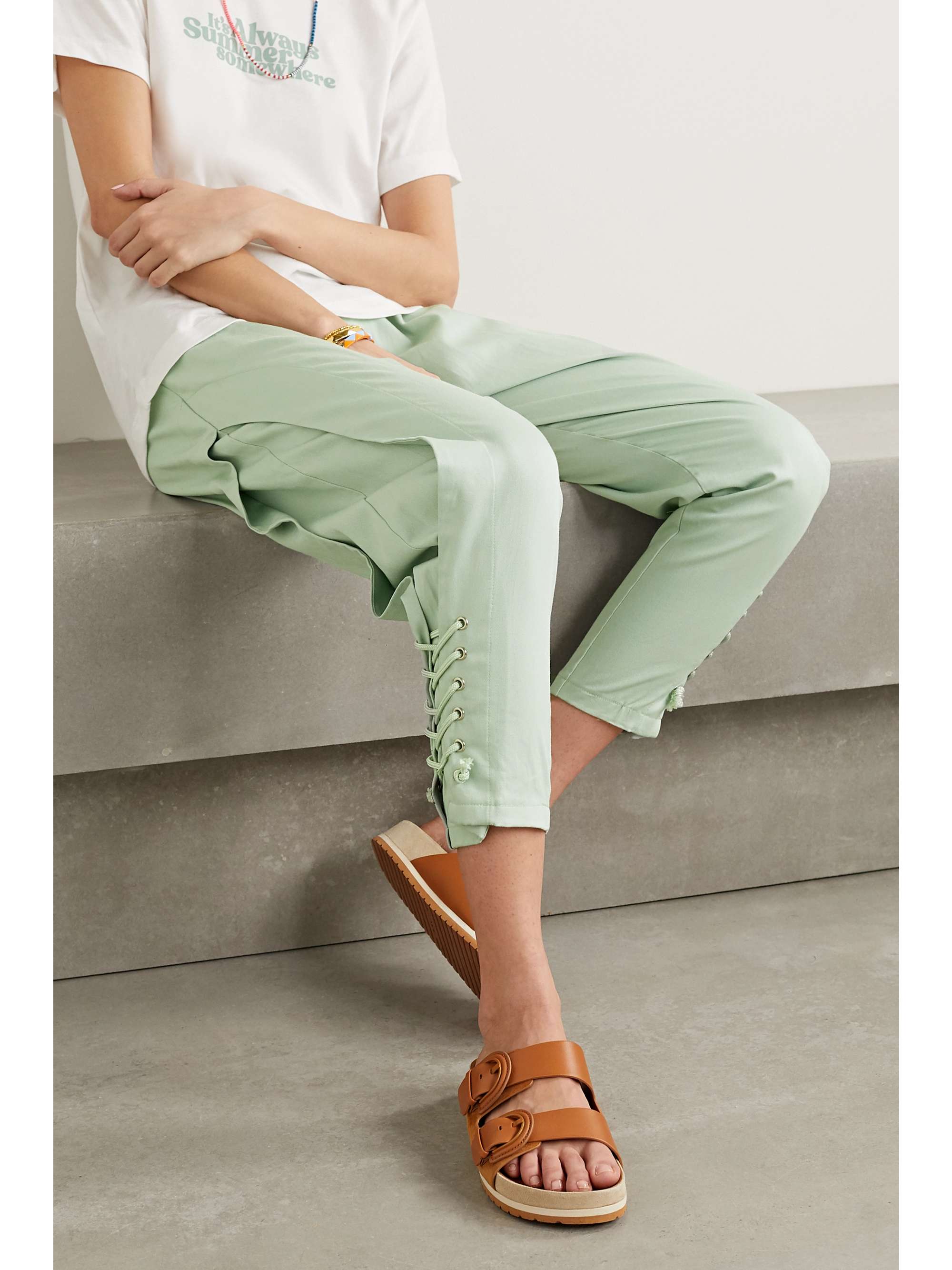 PARADISED Arielle lace-up cotton-twill tapered pants