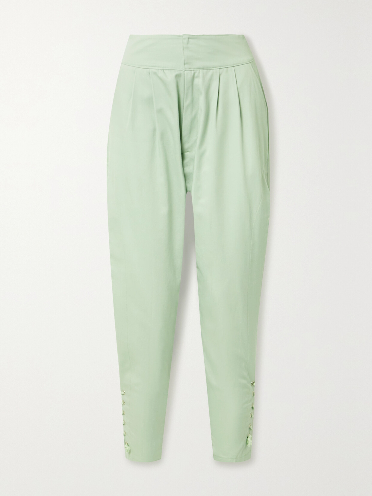 Paradised Arielle Lace-up Cotton-twill Tapered Pants In Mint
