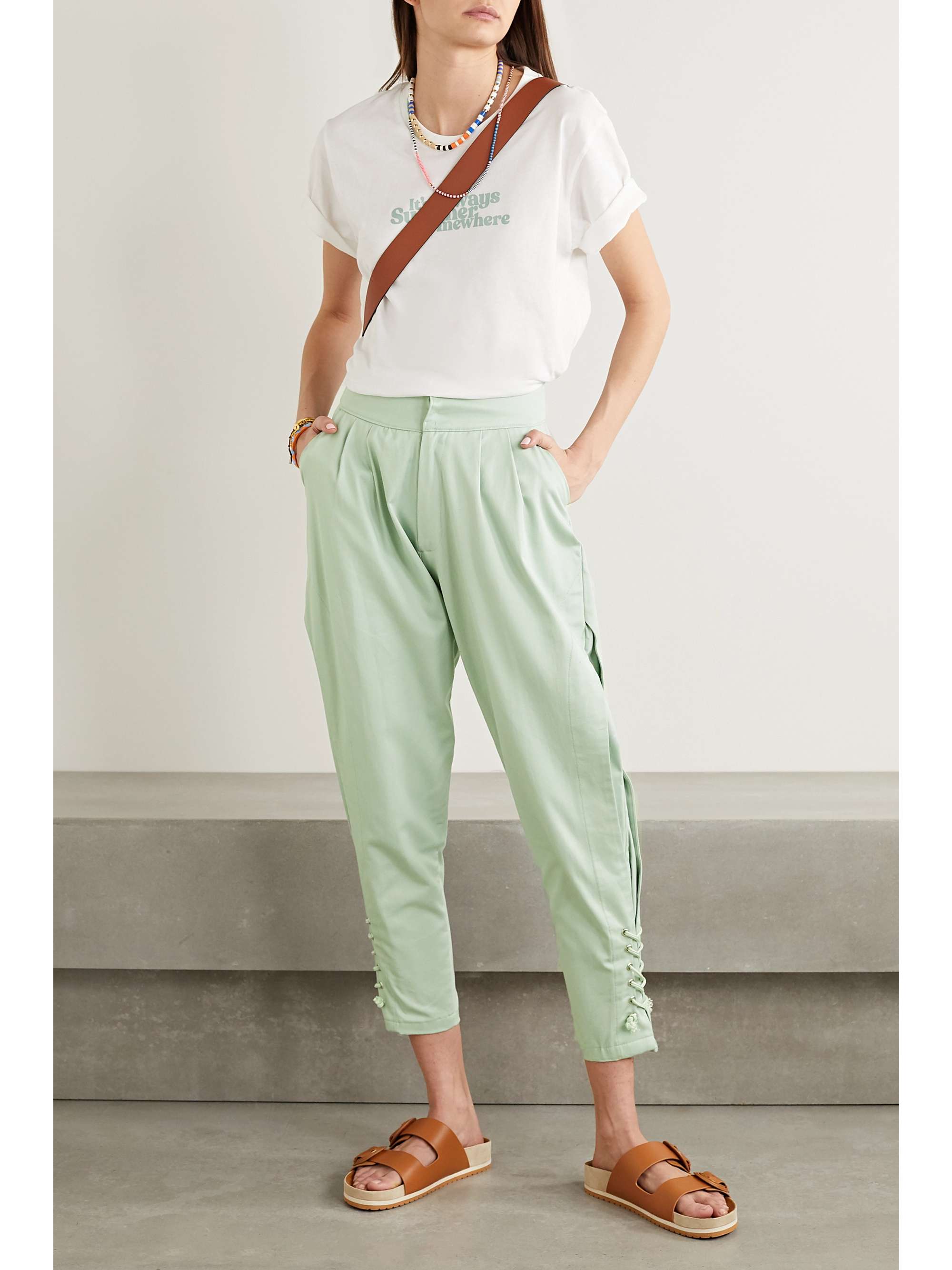 PARADISED Arielle lace-up cotton-twill tapered pants