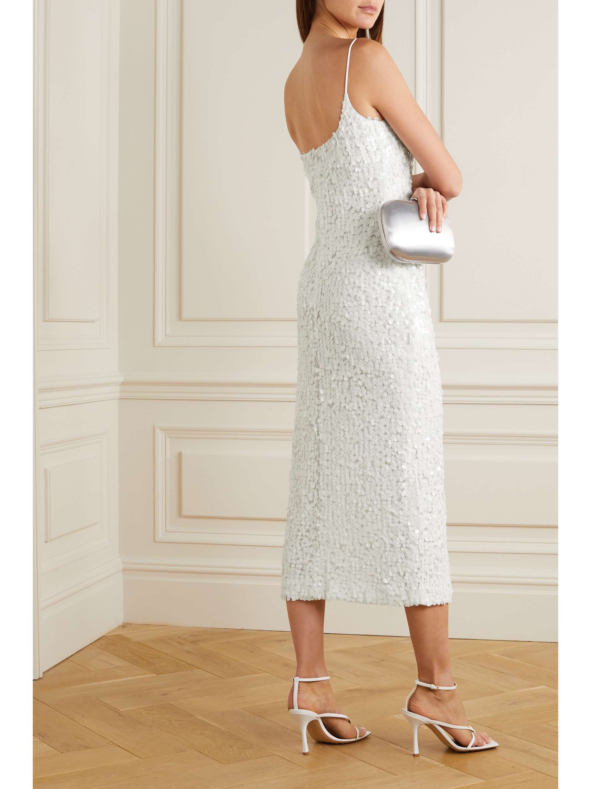 GALVAN Mykonos sequined metallic tulle midi dress
