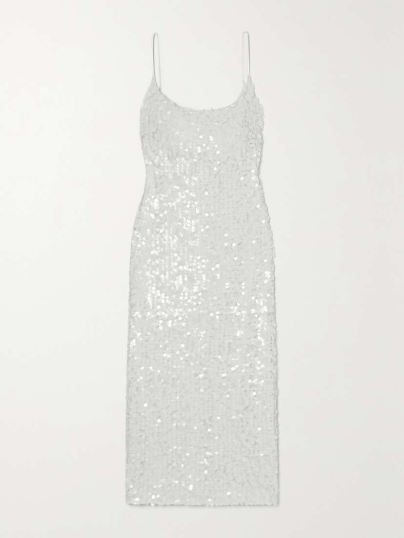 Galvan Mykonos Sequined Metallic Tulle Midi Dress