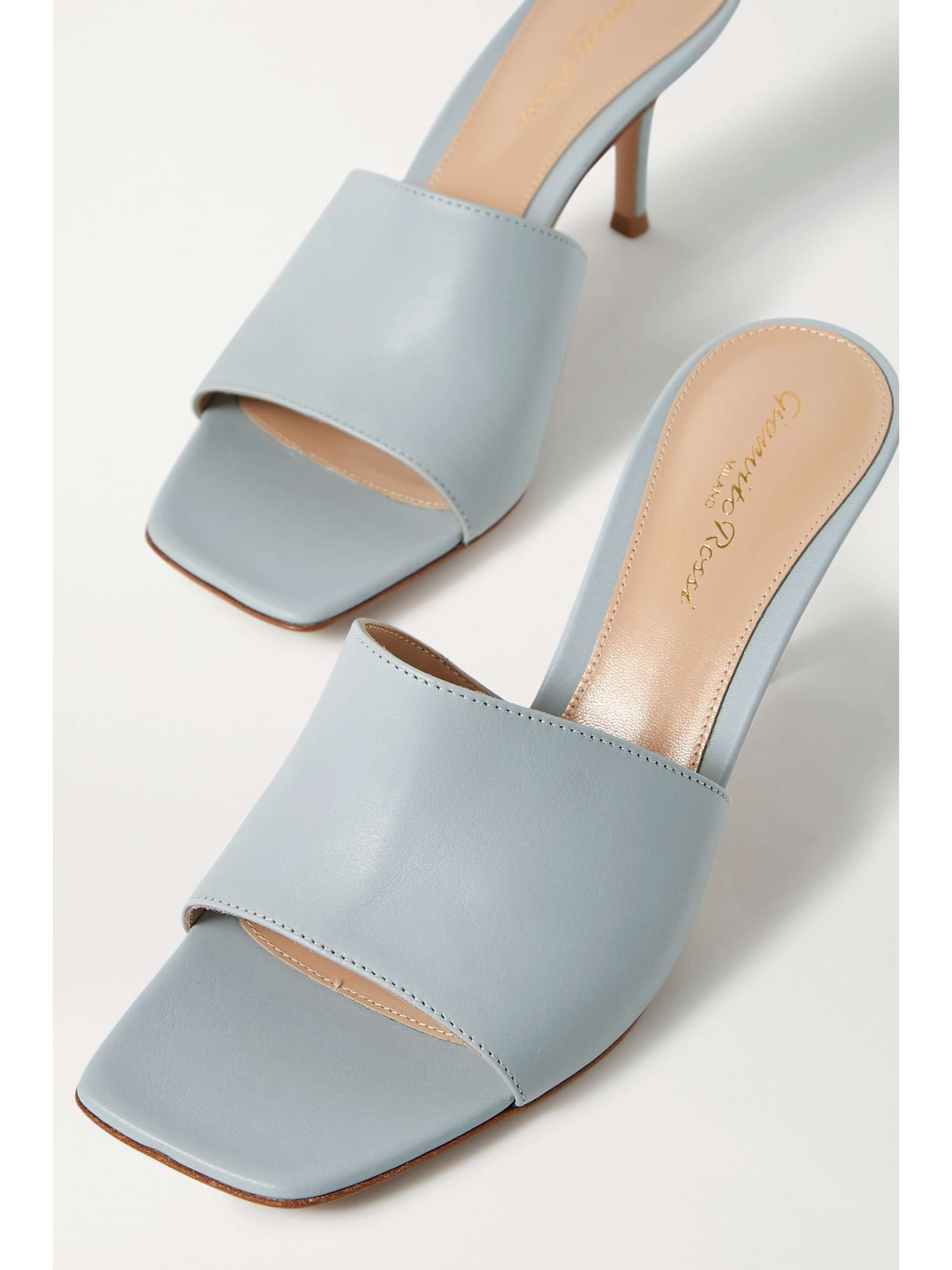 gianvito rossi 70 leather trimmed fishnet mules