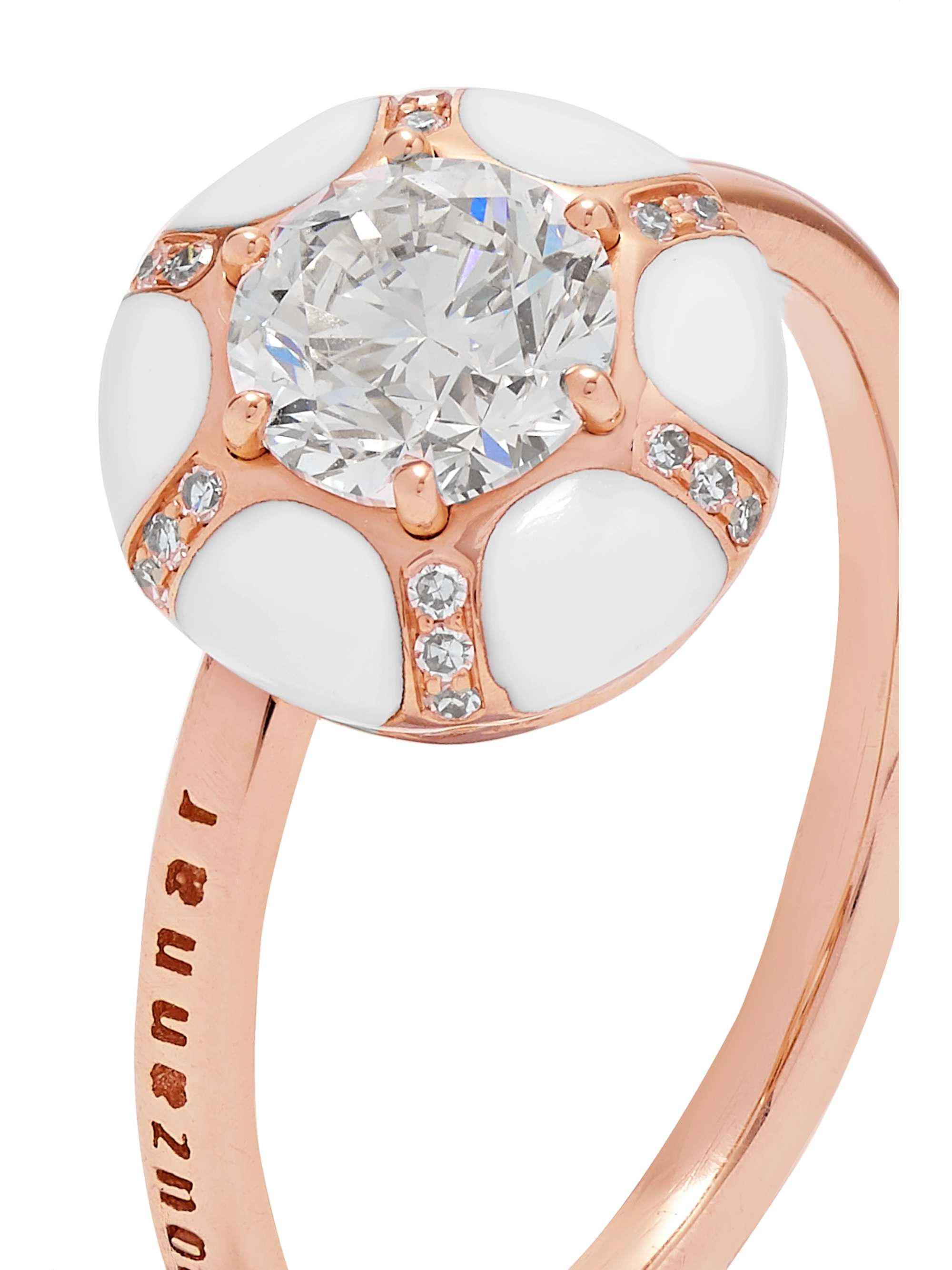 SELIM MOUZANNAR 18-karat rose gold, enamel and diamond ring