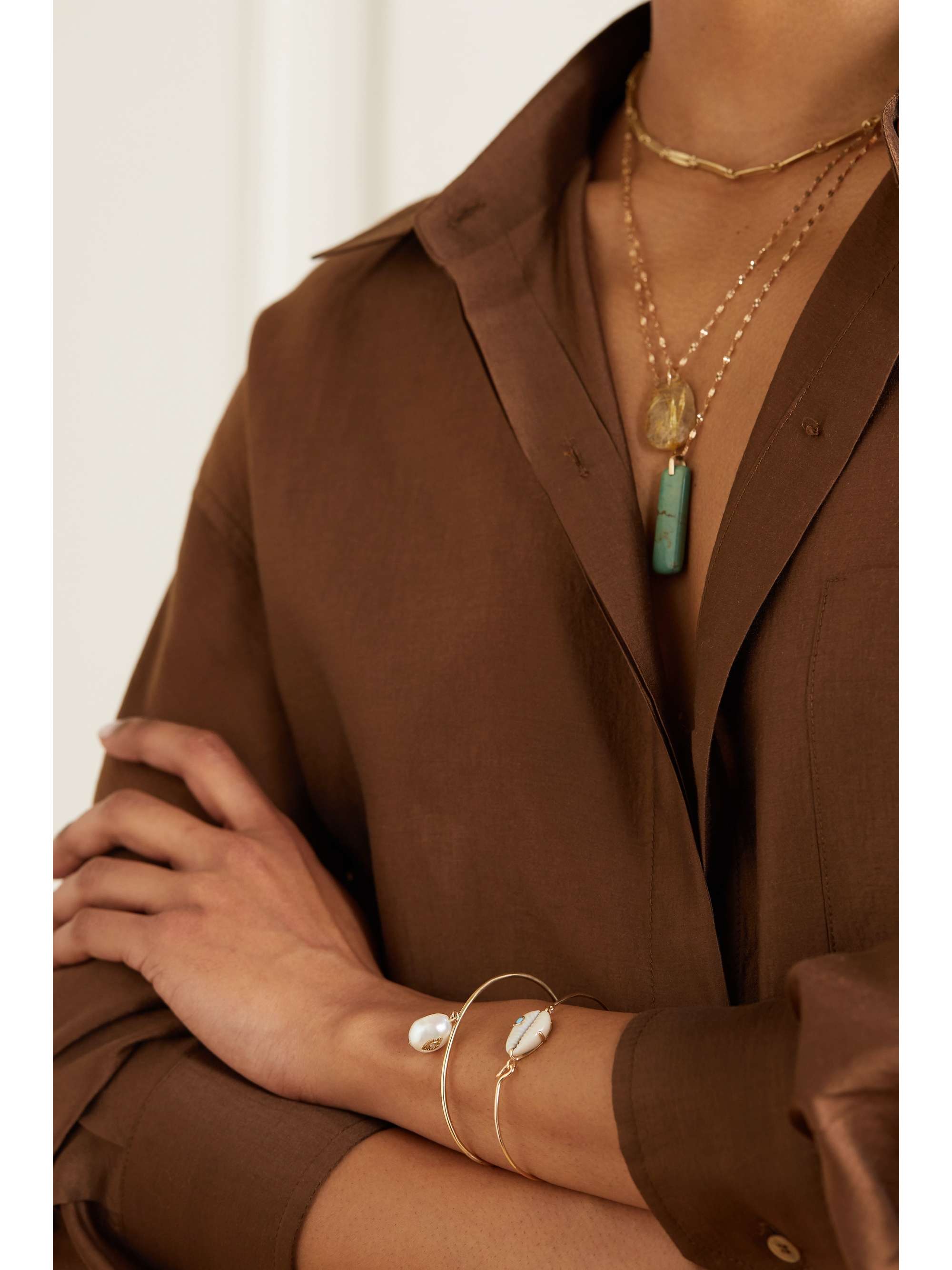 PASCALE MONVOISIN Charlie 9-karat gold, pearl and diamond bracelet
