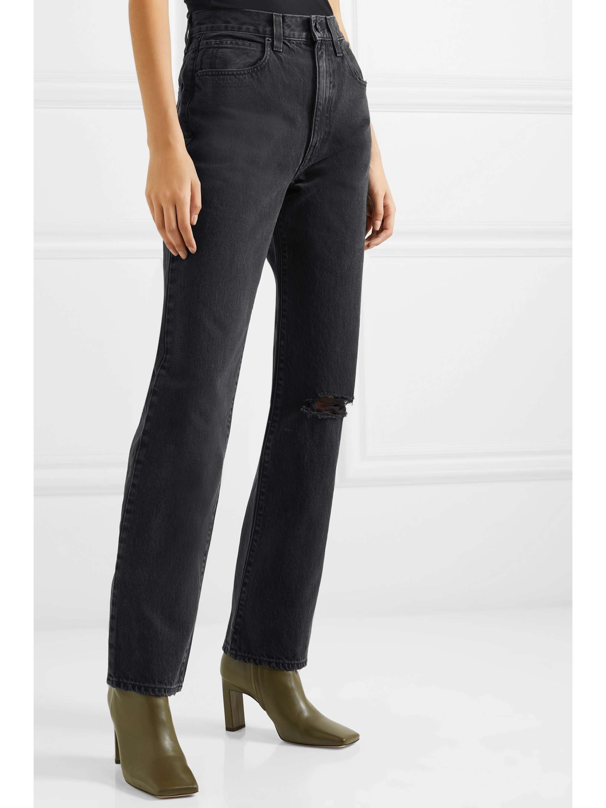 SLVRLAKE London distressed high-rise straight-leg jeans