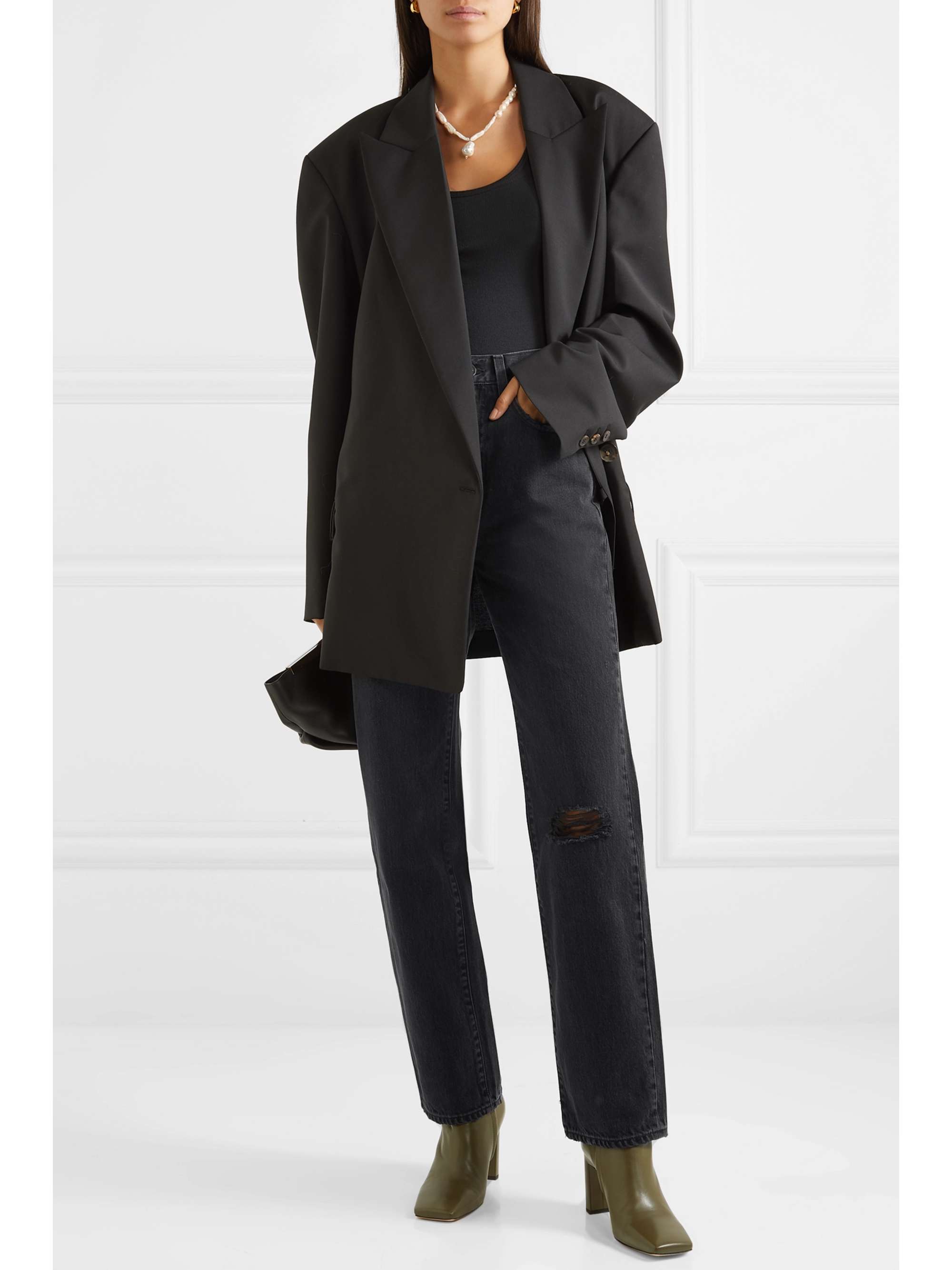 SLVRLAKE London distressed high-rise straight-leg jeans
