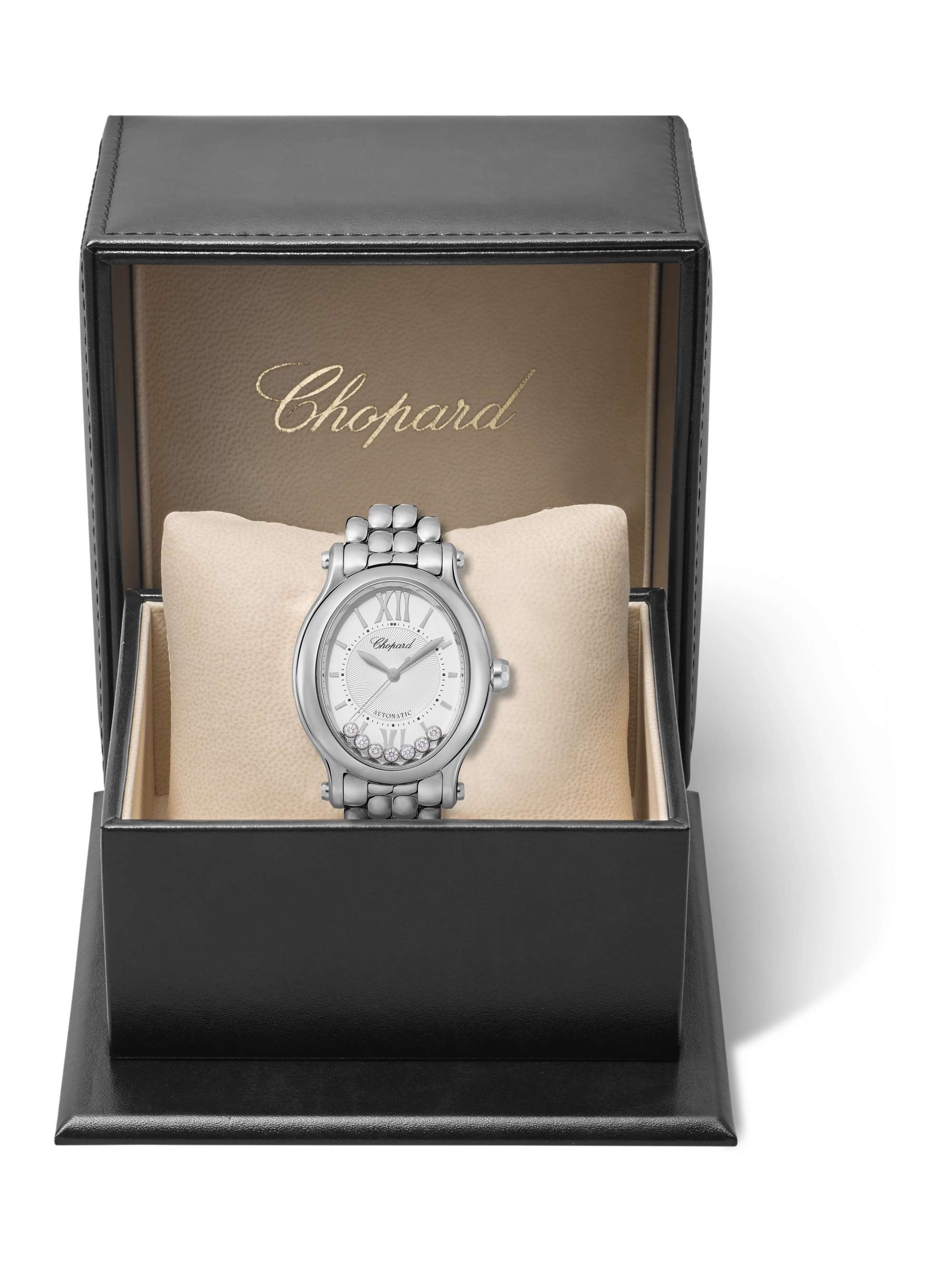 CHOPARD Happy Sport Oval Automatic 29 mm Uhr aus Edelstahl mit Diamanten
