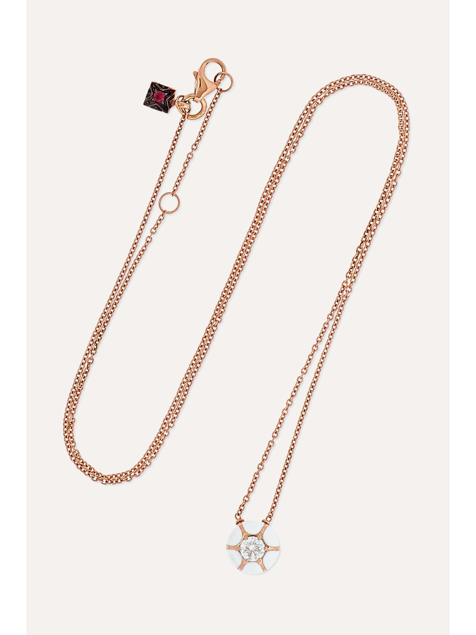 SELIM MOUZANNAR Fish For Love 18-karat rose gold, enamel, diamond and ruby necklace